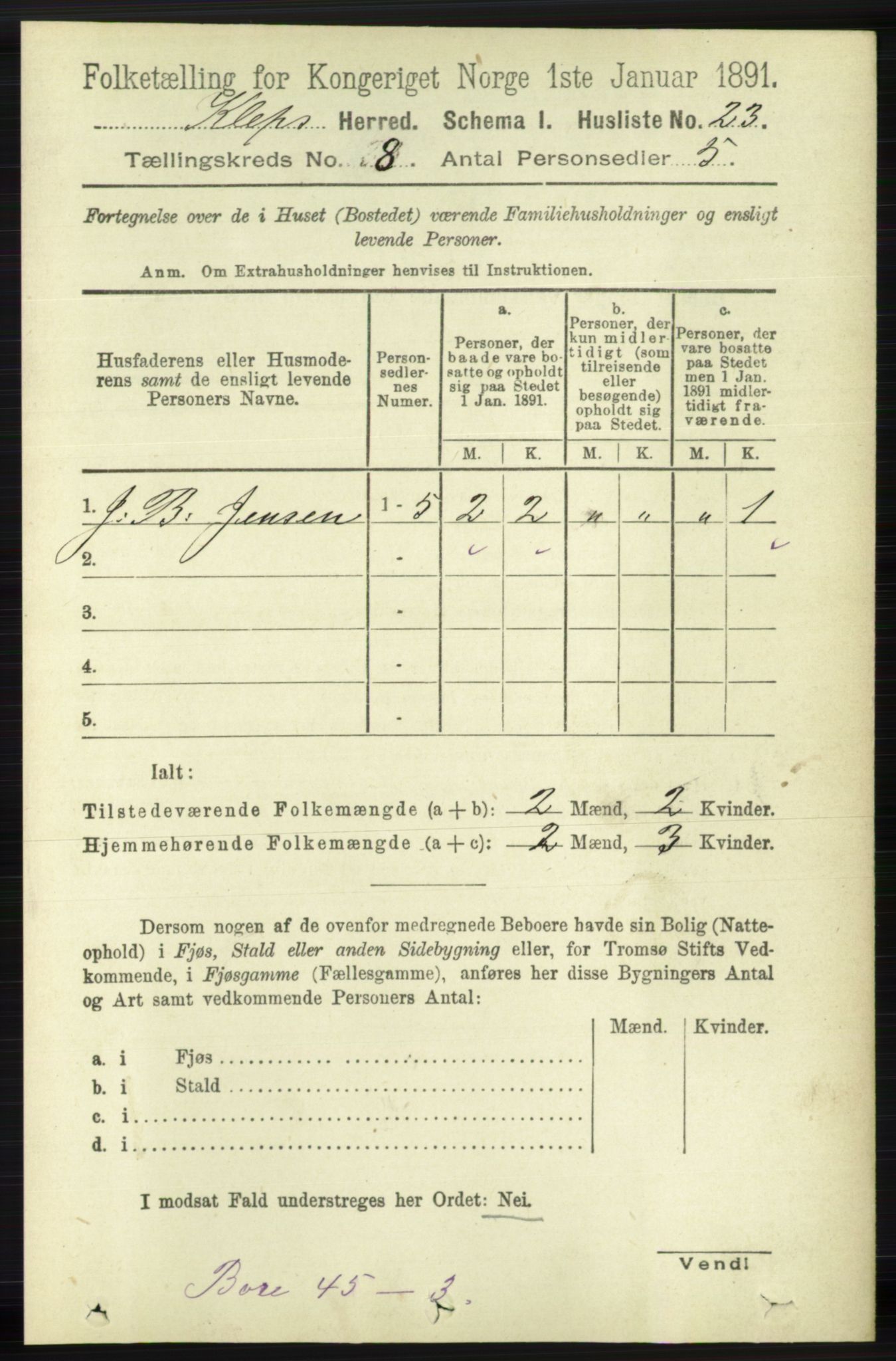 RA, 1891 census for 1120 Klepp, 1891, p. 2497