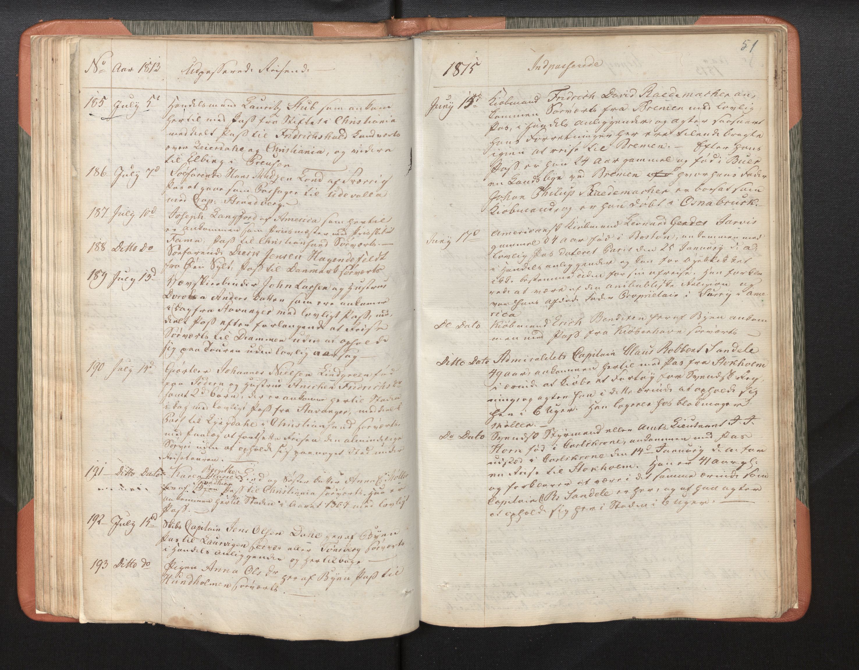 Bergen politikammer / politidistrikt, AV/SAB-A-60401/L/La/Lab/L0001: Passprotokoll, 1811-1817, p. 51