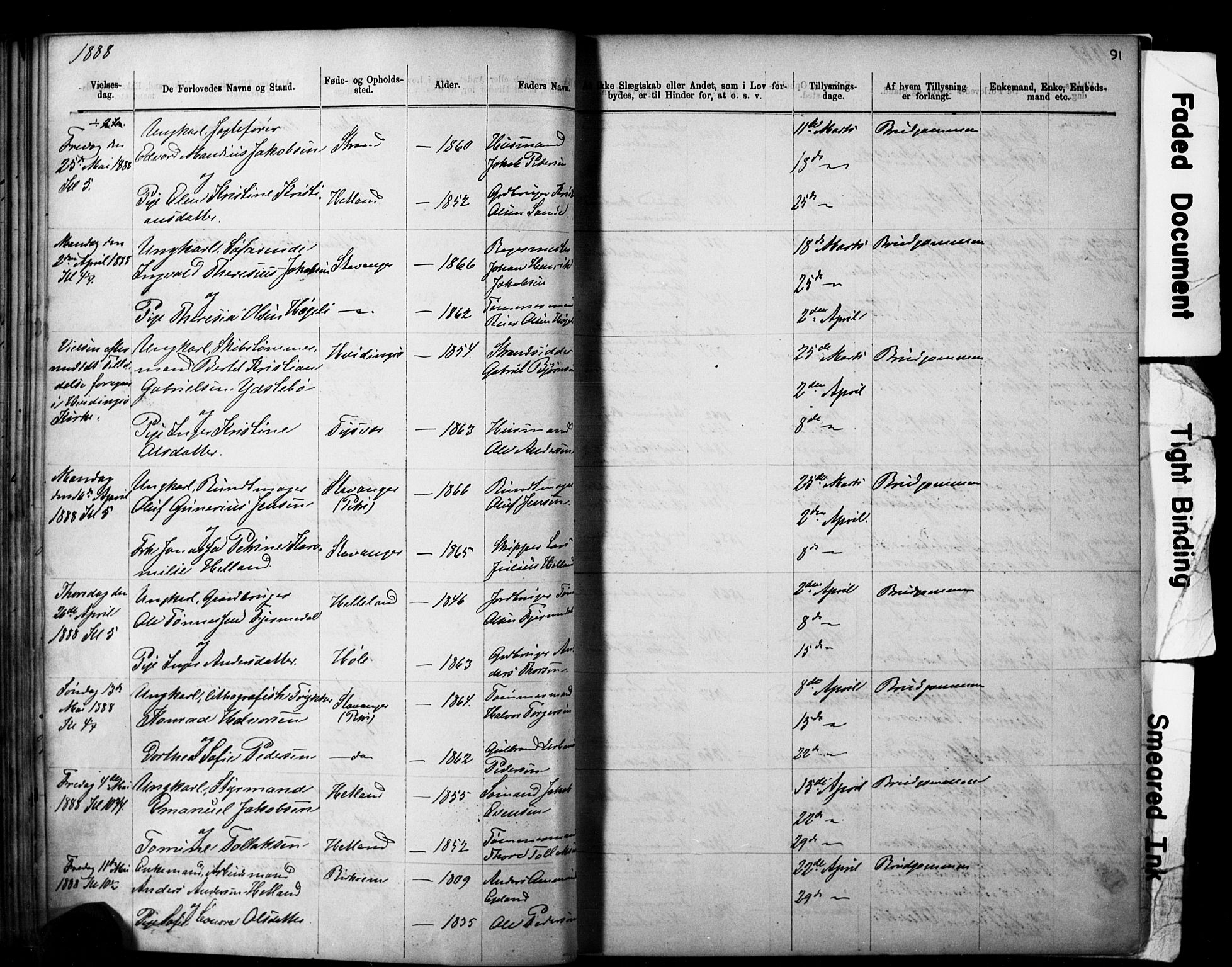 Domkirken sokneprestkontor, AV/SAST-A-101812/001/30/30BB/L0014: Parish register (copy) no. B 14, 1875-1902, p. 91