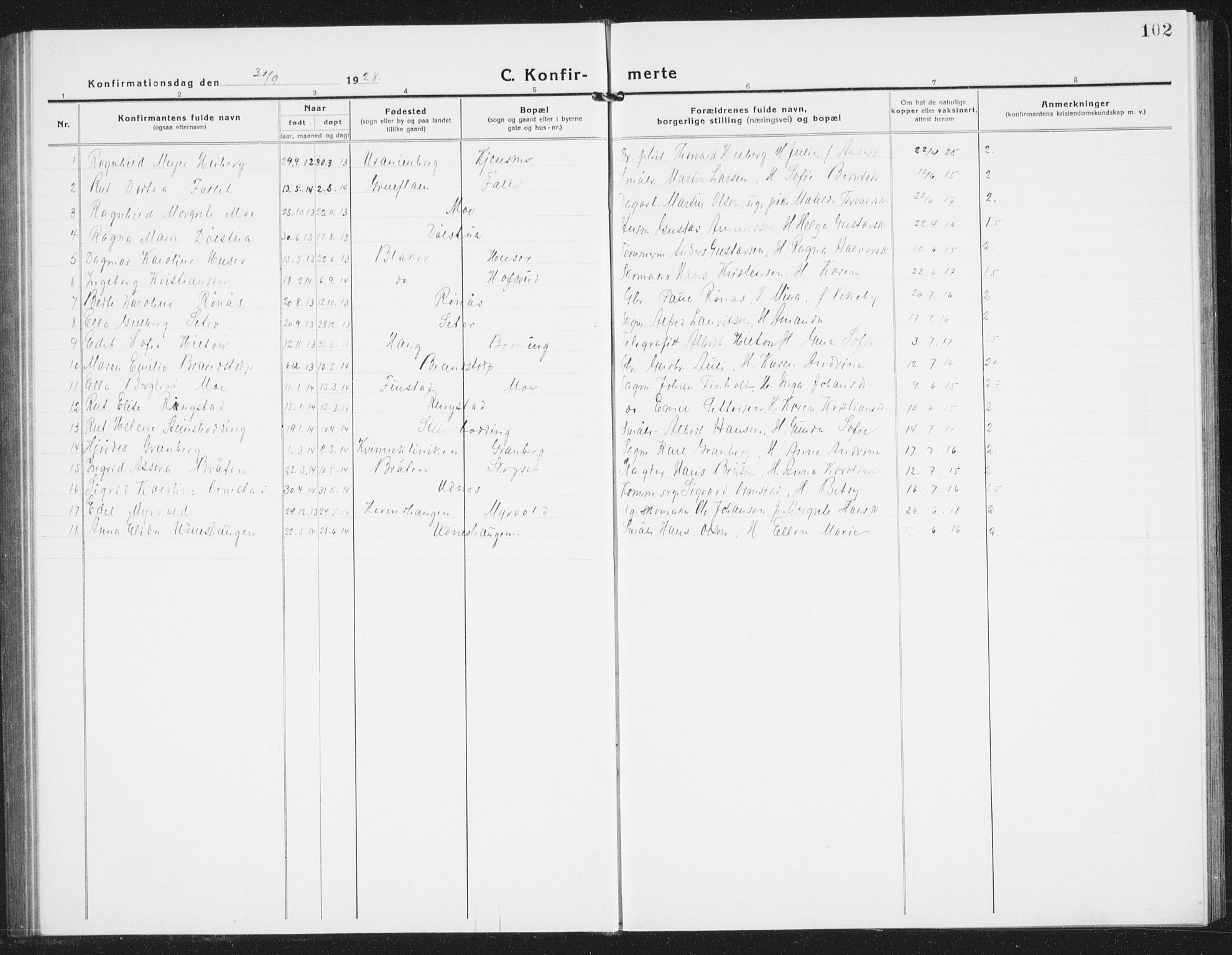 Nes prestekontor Kirkebøker, AV/SAO-A-10410/G/Gb/L0002: Parish register (copy) no. II 2, 1918-1942, p. 102