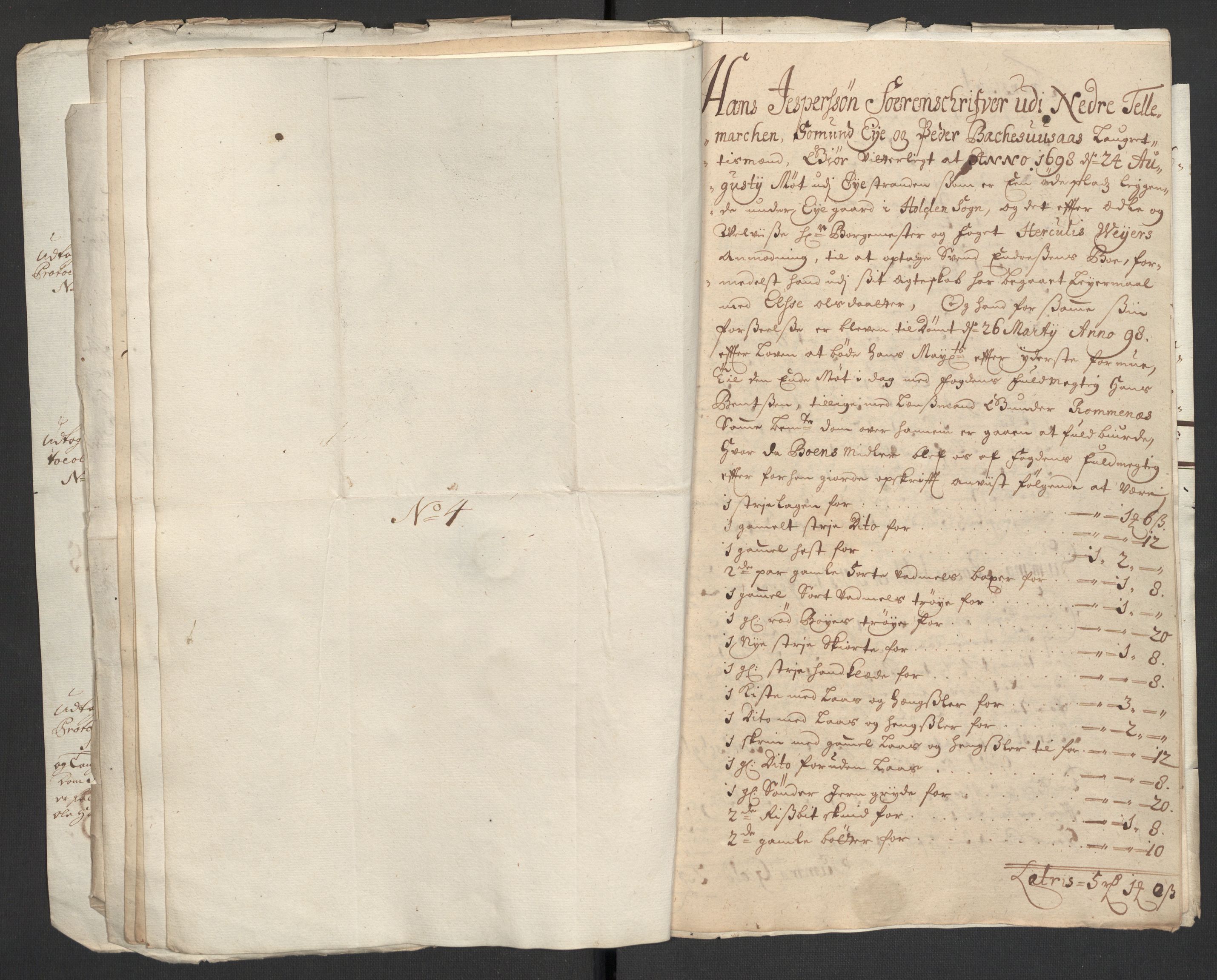 Rentekammeret inntil 1814, Reviderte regnskaper, Fogderegnskap, AV/RA-EA-4092/R36/L2098: Fogderegnskap Øvre og Nedre Telemark og Bamble, 1698, p. 52