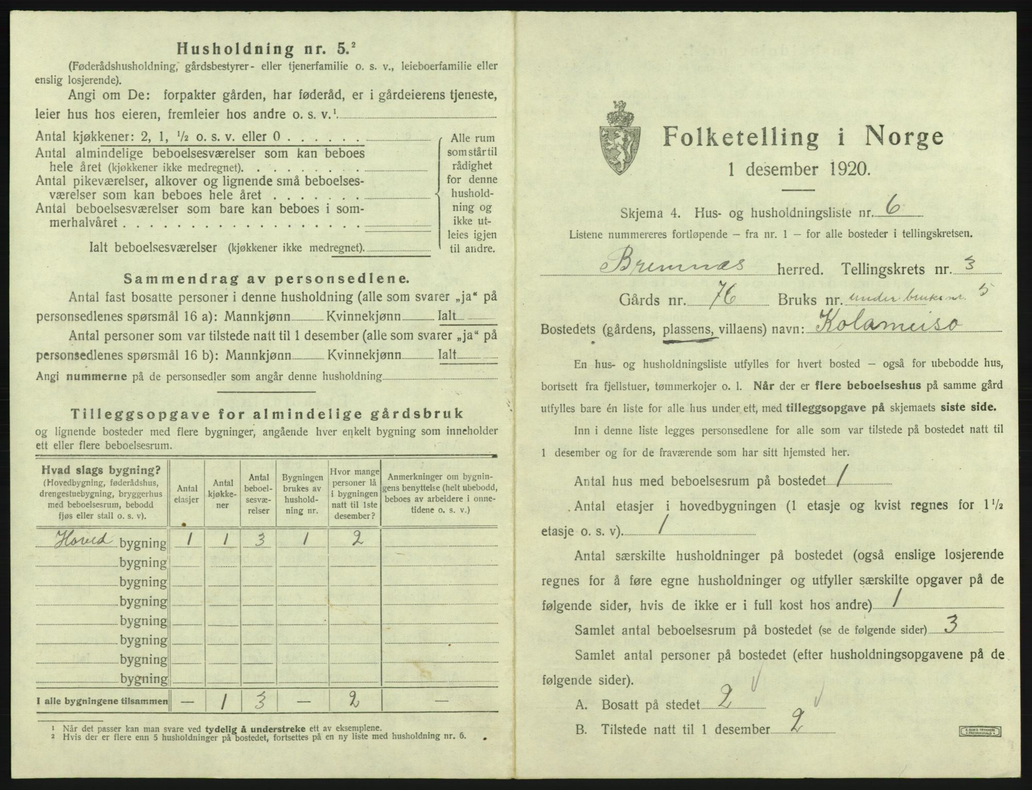 SAB, 1920 census for Bremnes, 1920, p. 129