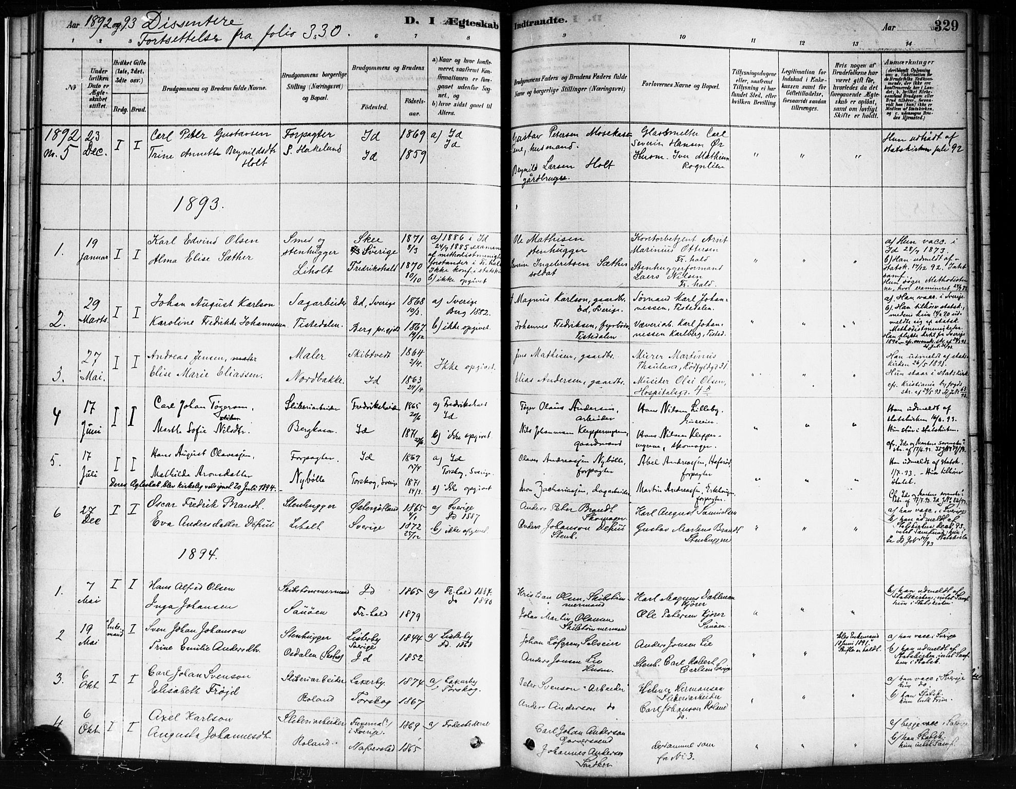Idd prestekontor Kirkebøker, SAO/A-10911/F/Fc/L0006b: Parish register (official) no. III 6B, 1878-1903, p. 329