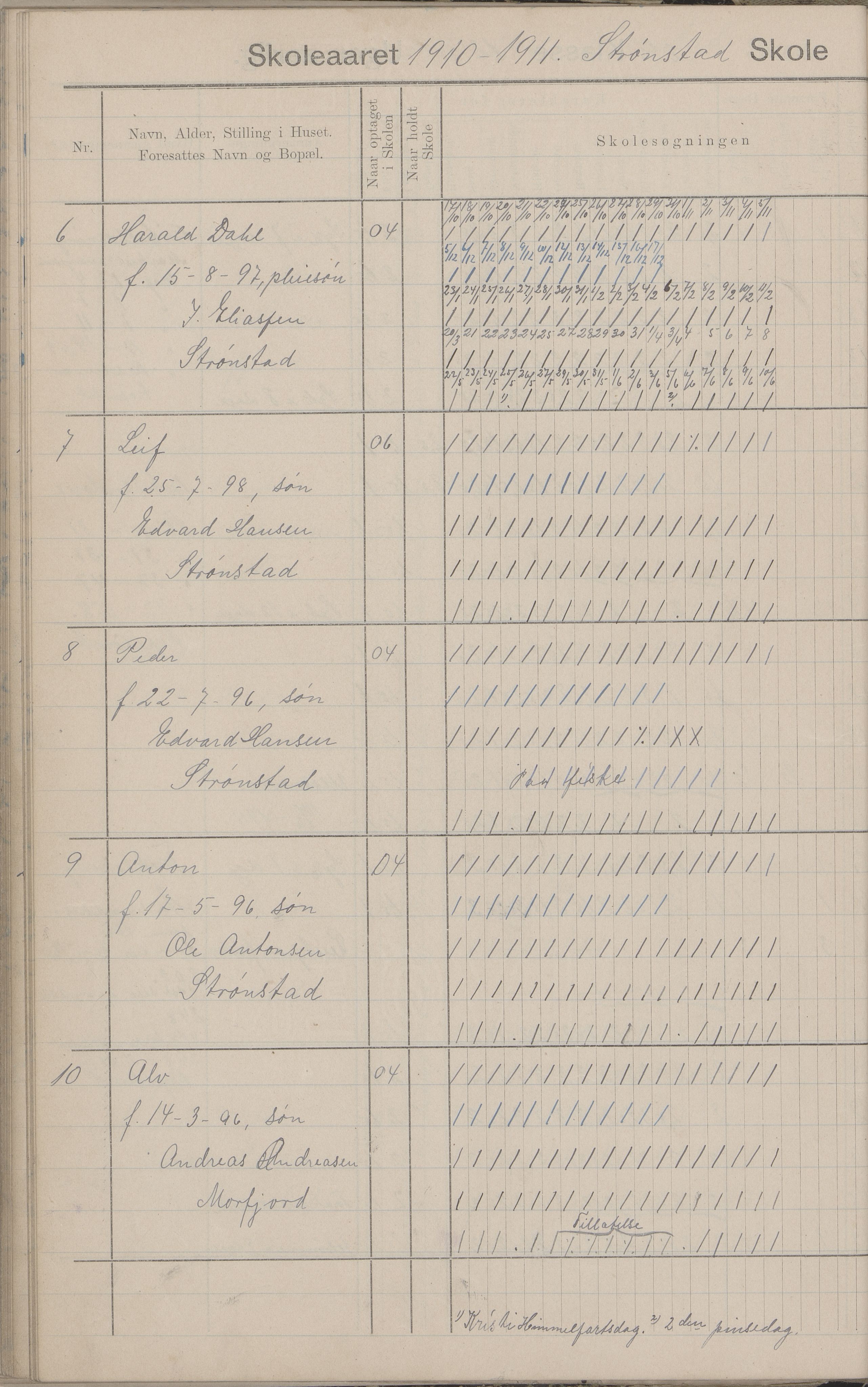 Hadsel kommune. Strønstad skolekrets, AIN/K-18660.510.13/G/L0001: Skoleprotokoll for Strønstad skole - Seloter, 1905-1914