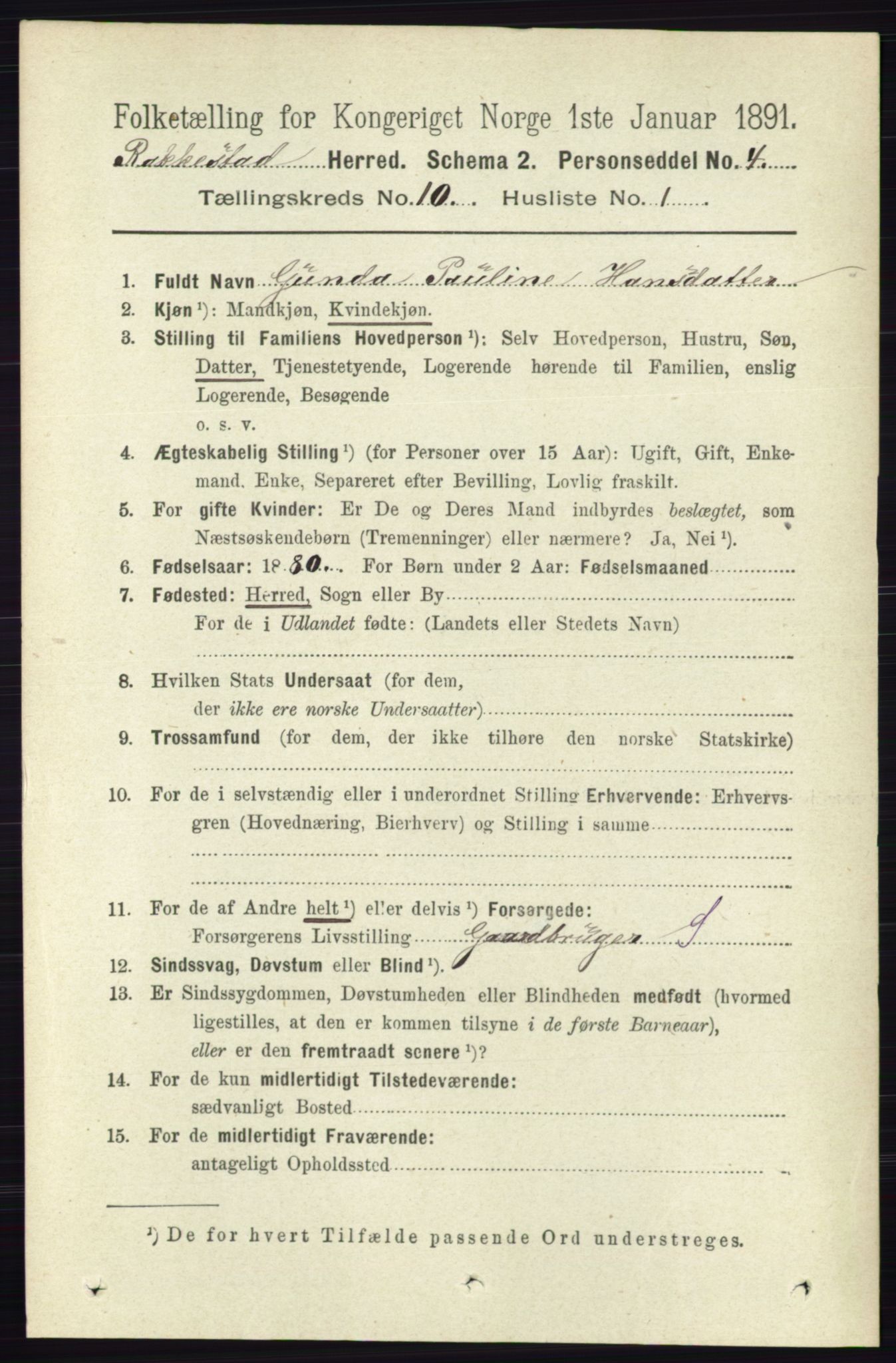 RA, 1891 census for 0128 Rakkestad, 1891, p. 4444