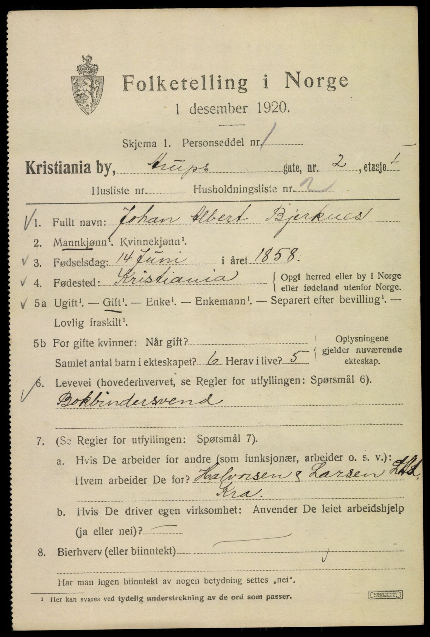 SAO, 1920 census for Kristiania, 1920, p. 145383