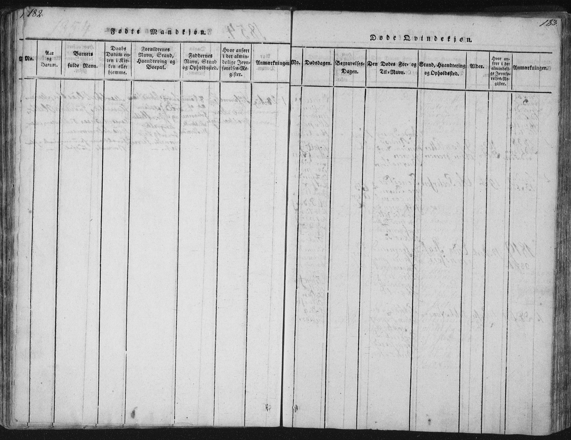 Ministerialprotokoller, klokkerbøker og fødselsregistre - Nordland, SAT/A-1459/881/L1164: Parish register (copy) no. 881C01, 1818-1853, p. 182-183