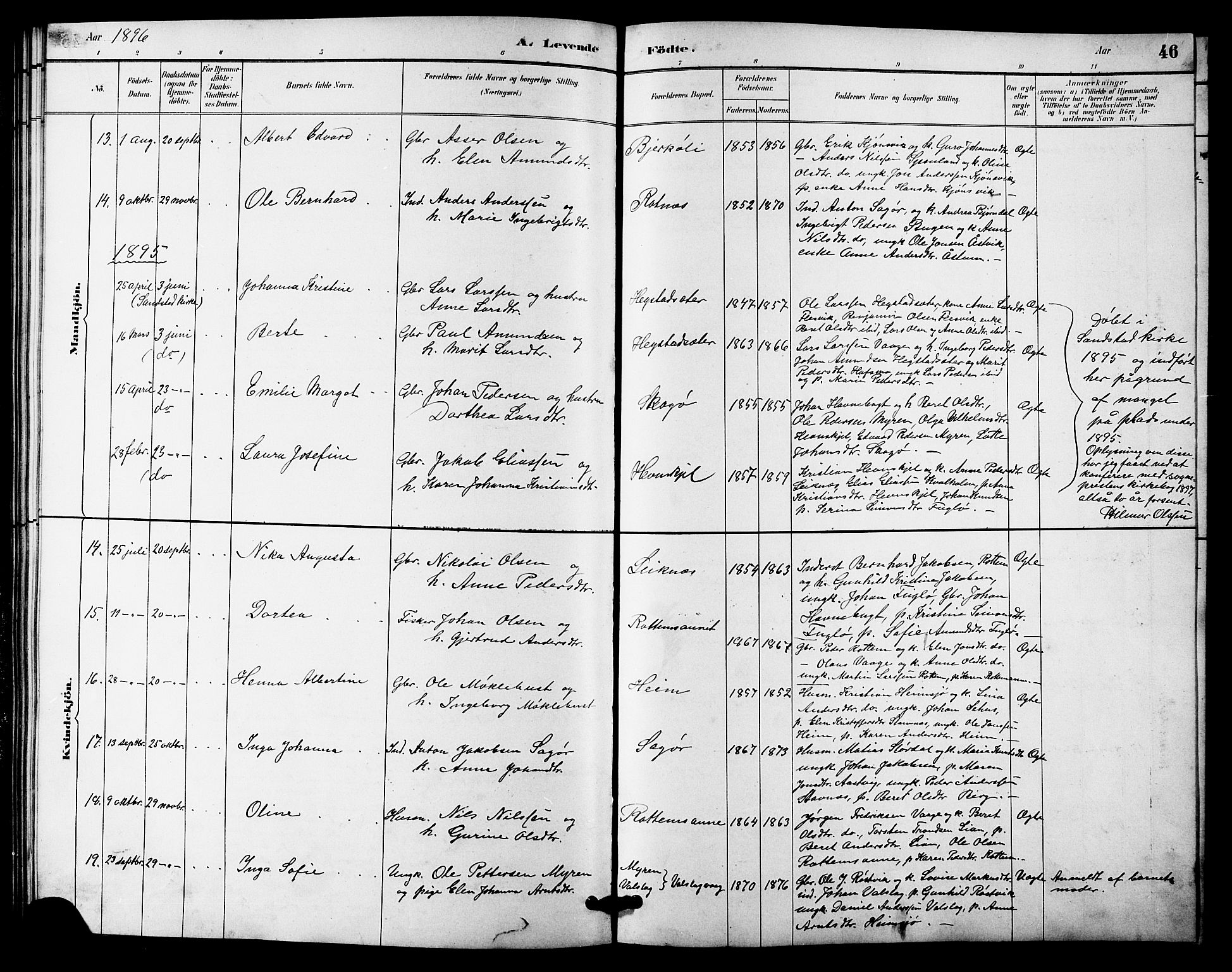 Ministerialprotokoller, klokkerbøker og fødselsregistre - Sør-Trøndelag, SAT/A-1456/633/L0519: Parish register (copy) no. 633C01, 1884-1905, p. 46