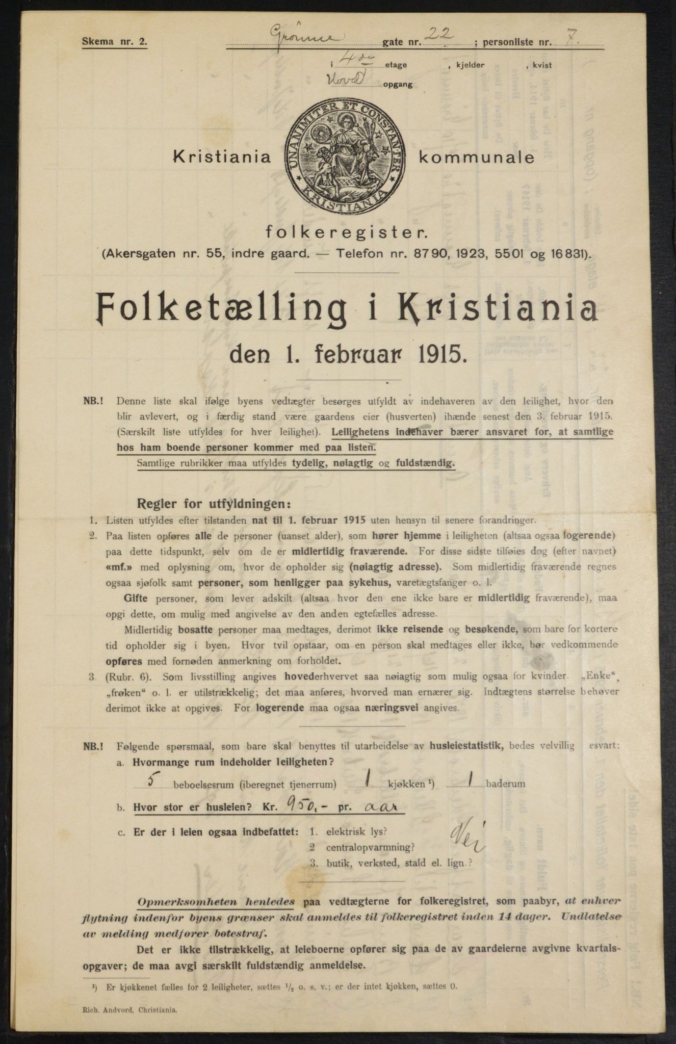 OBA, Municipal Census 1915 for Kristiania, 1915, p. 32026