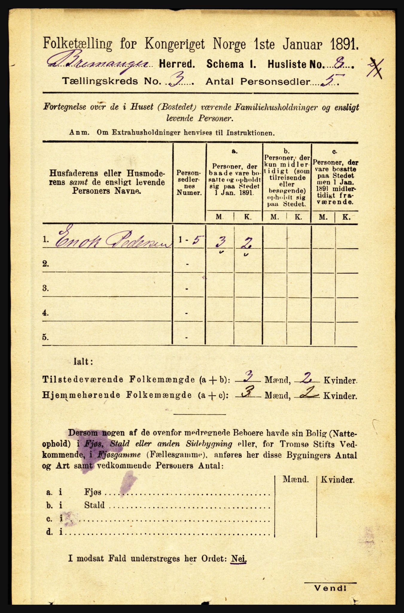 RA, 1891 census for 1438 Bremanger, 1891, p. 894