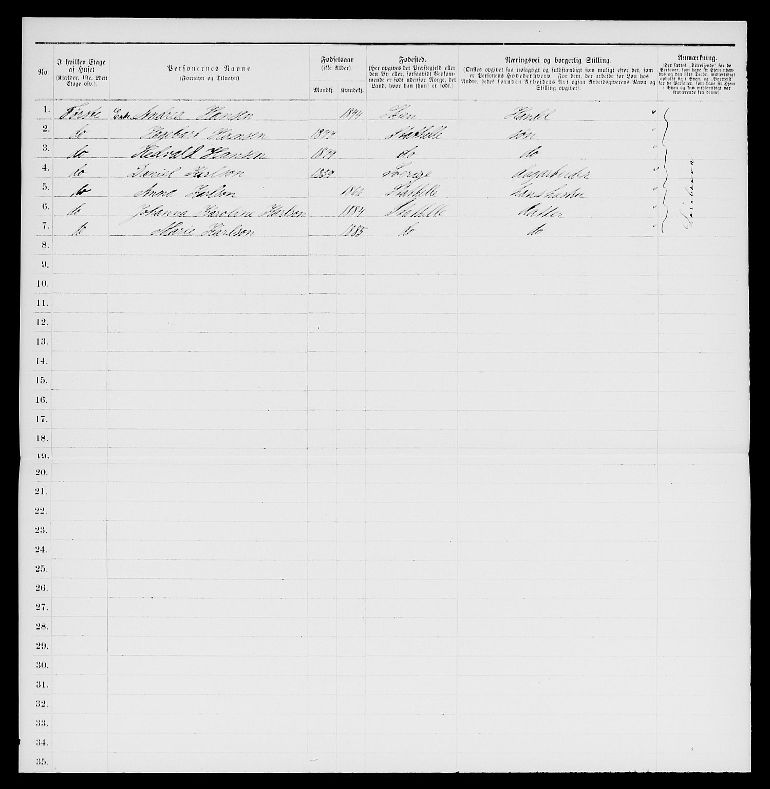 SAKO, 1885 census for 0803 Stathelle, 1885, p. 45