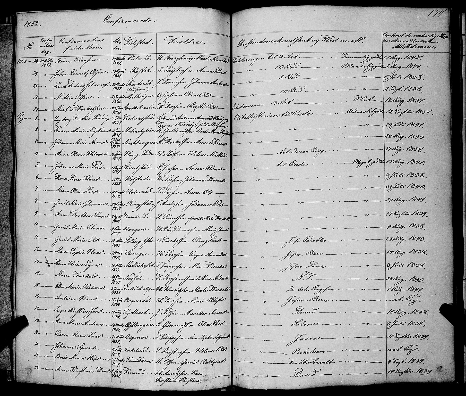 Skiptvet prestekontor Kirkebøker, SAO/A-20009/F/Fa/L0006: Parish register (official) no. 6, 1839-1860, p. 174