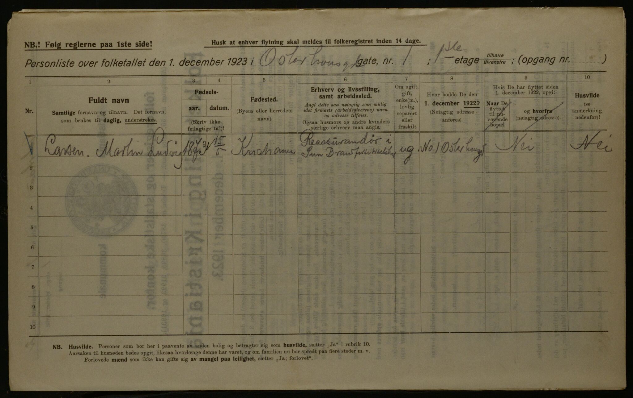 OBA, Municipal Census 1923 for Kristiania, 1923, p. 85409