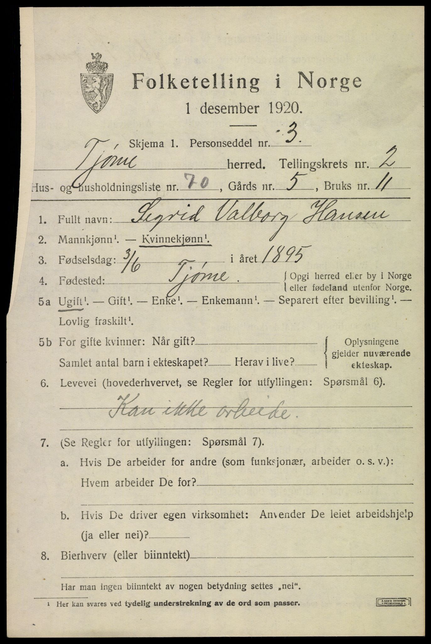 SAKO, 1920 census for Tjøme, 1920, p. 3441
