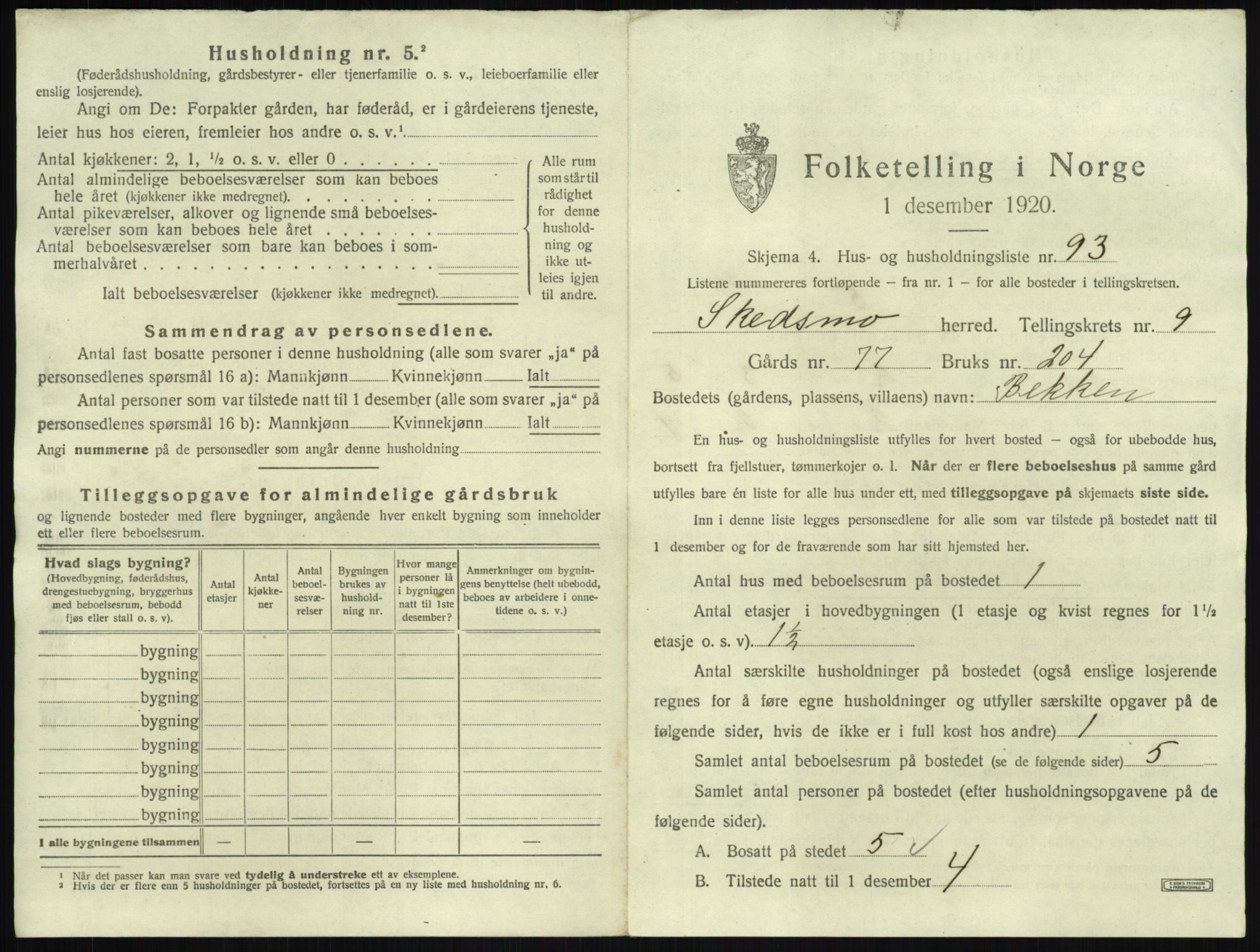 SAO, 1920 census for Skedsmo, 1920, p. 1489