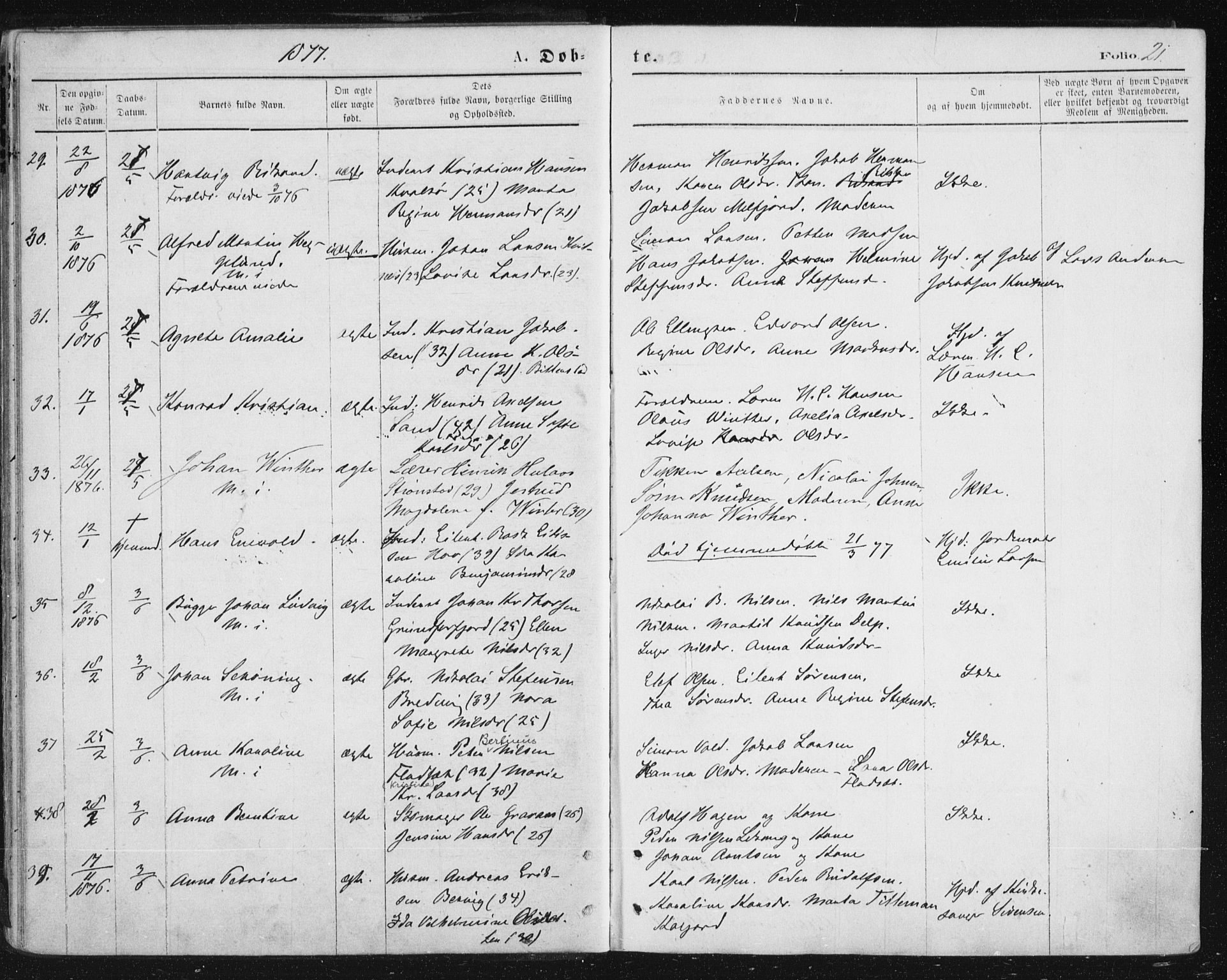 Ministerialprotokoller, klokkerbøker og fødselsregistre - Nordland, SAT/A-1459/888/L1243: Parish register (official) no. 888A09, 1876-1879, p. 21