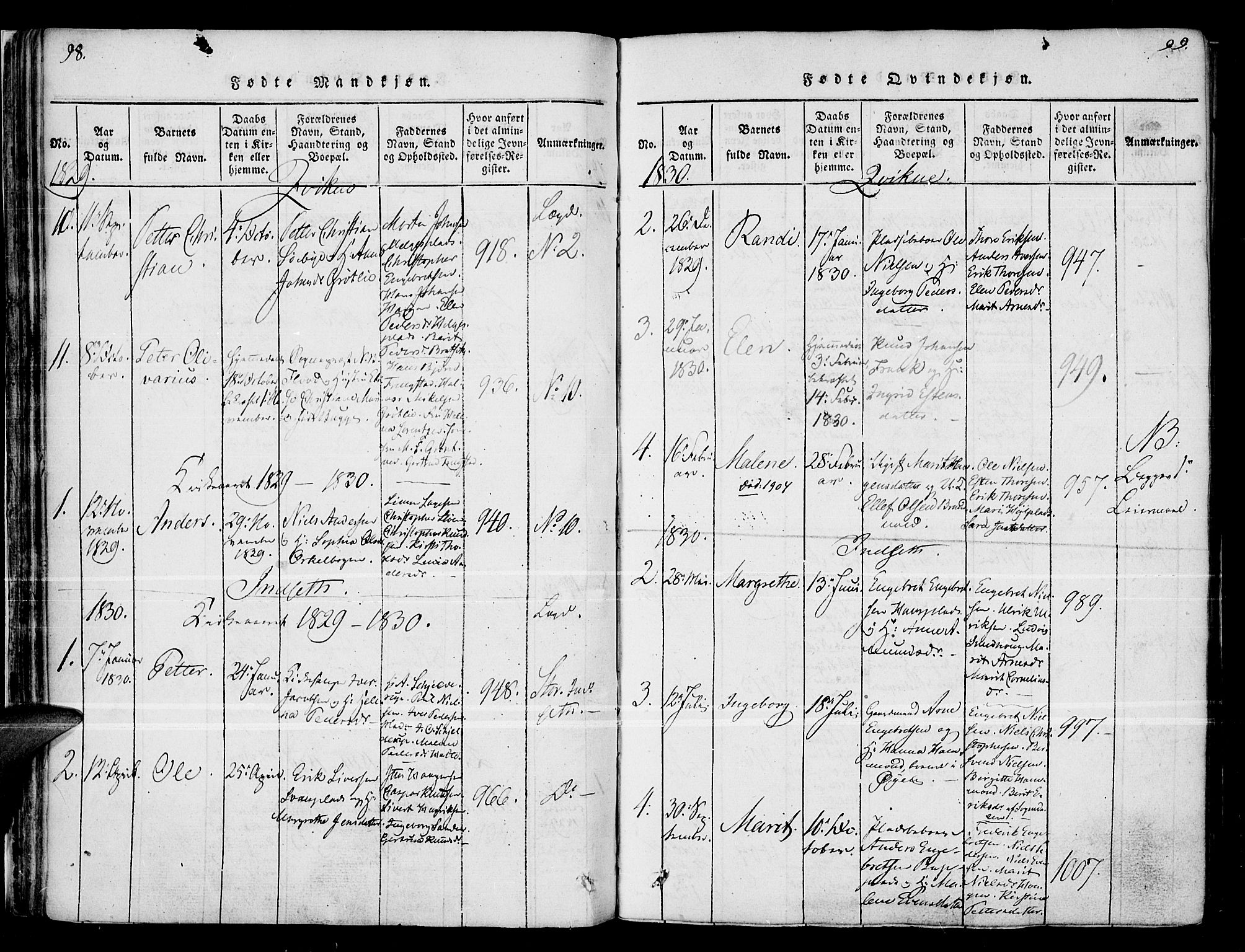 Kvikne prestekontor, SAH/PREST-064/H/Ha/Haa/L0004: Parish register (official) no. 4, 1815-1840, p. 98-99