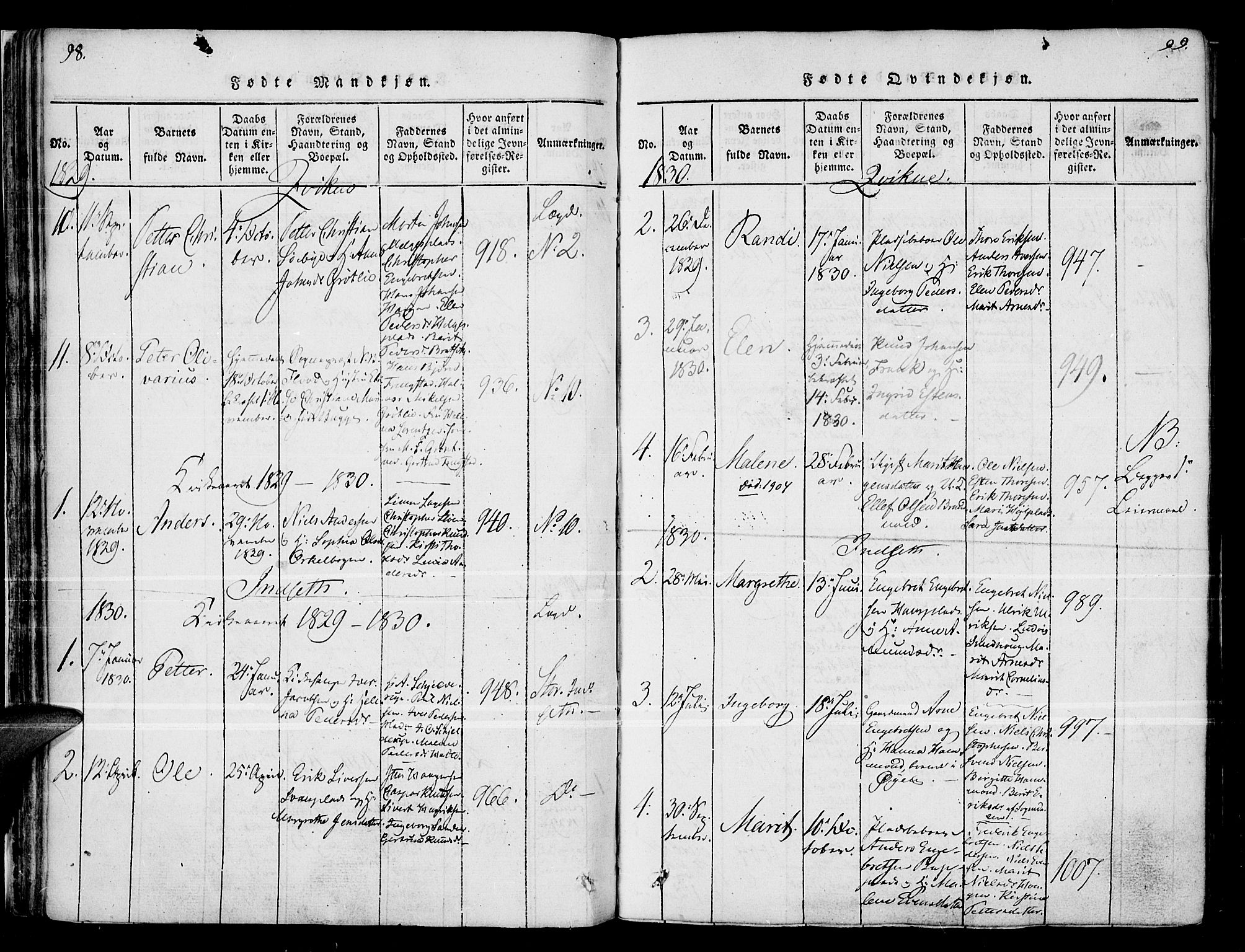 Kvikne prestekontor, AV/SAH-PREST-064/H/Ha/Haa/L0004: Parish register (official) no. 4, 1815-1840, p. 98-99