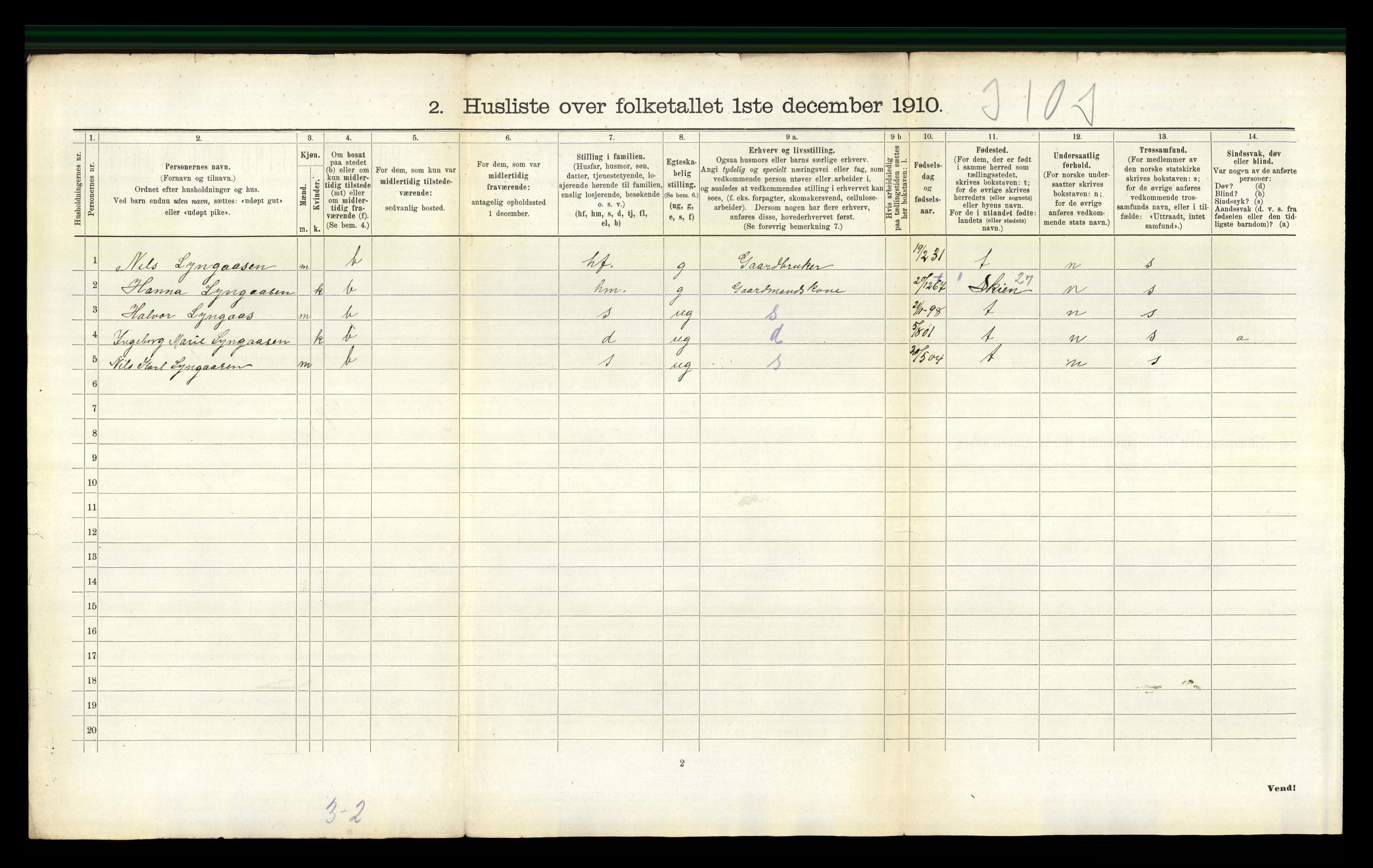 RA, 1910 census for Gjerpen, 1910, p. 2570