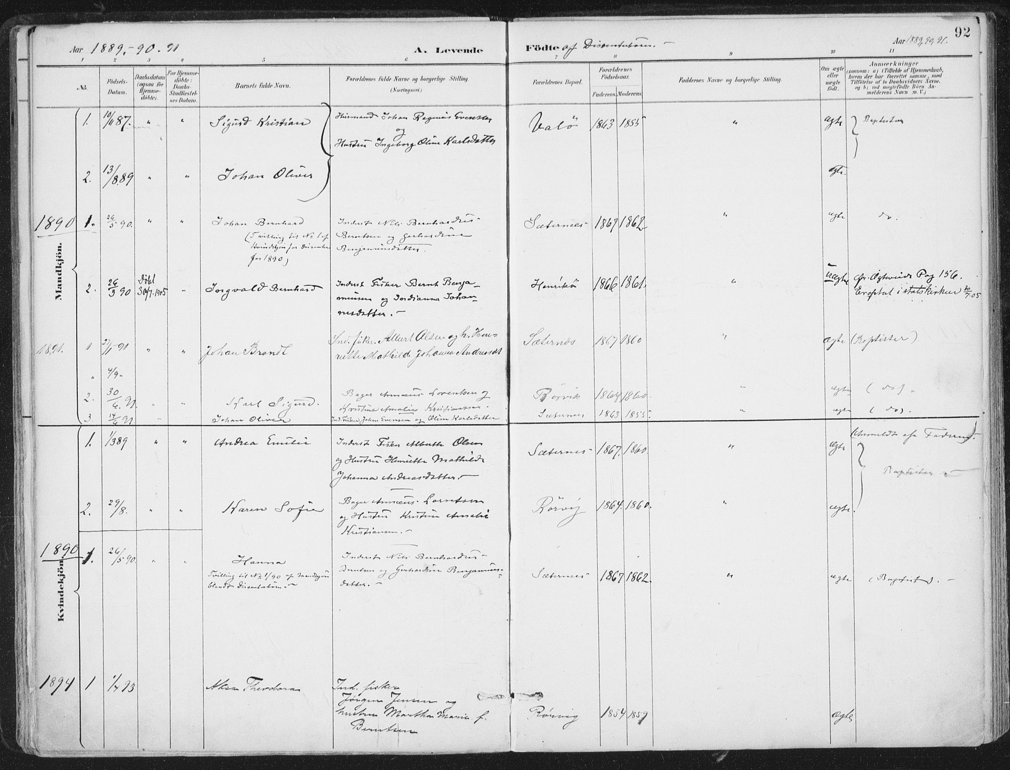 Ministerialprotokoller, klokkerbøker og fødselsregistre - Nord-Trøndelag, SAT/A-1458/786/L0687: Parish register (official) no. 786A03, 1888-1898, p. 92