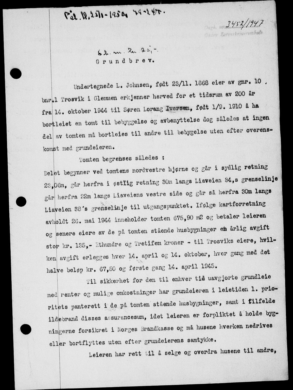 Onsøy sorenskriveri, SAO/A-10474/G/Ga/Gab/L0022: Mortgage book no. II A-22, 1947-1948, Diary no: : 3452/1947