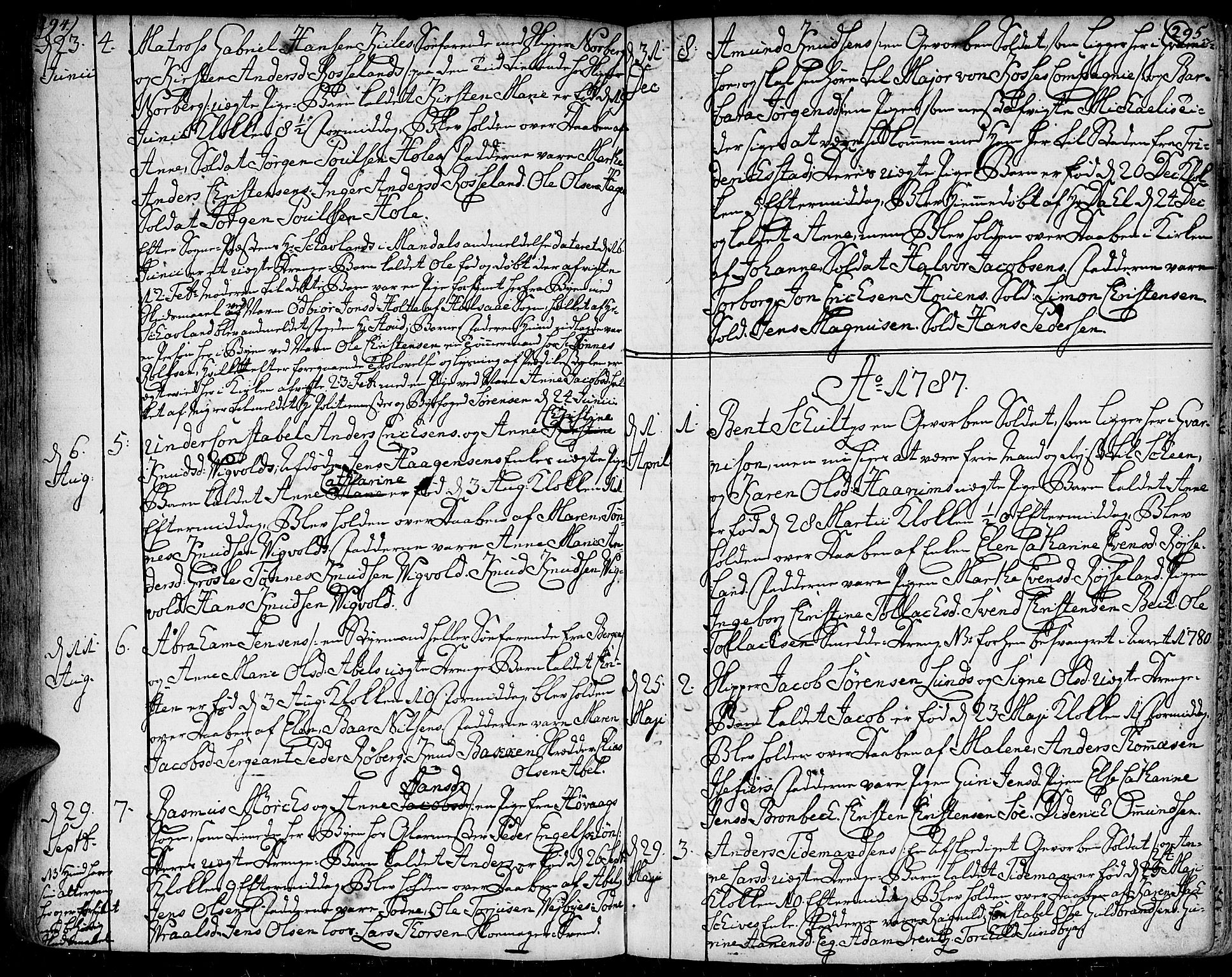 Kristiansand domprosti, AV/SAK-1112-0006/F/Fa/L0001: Parish register (official) no. A 1, 1734-1793, p. 294-295