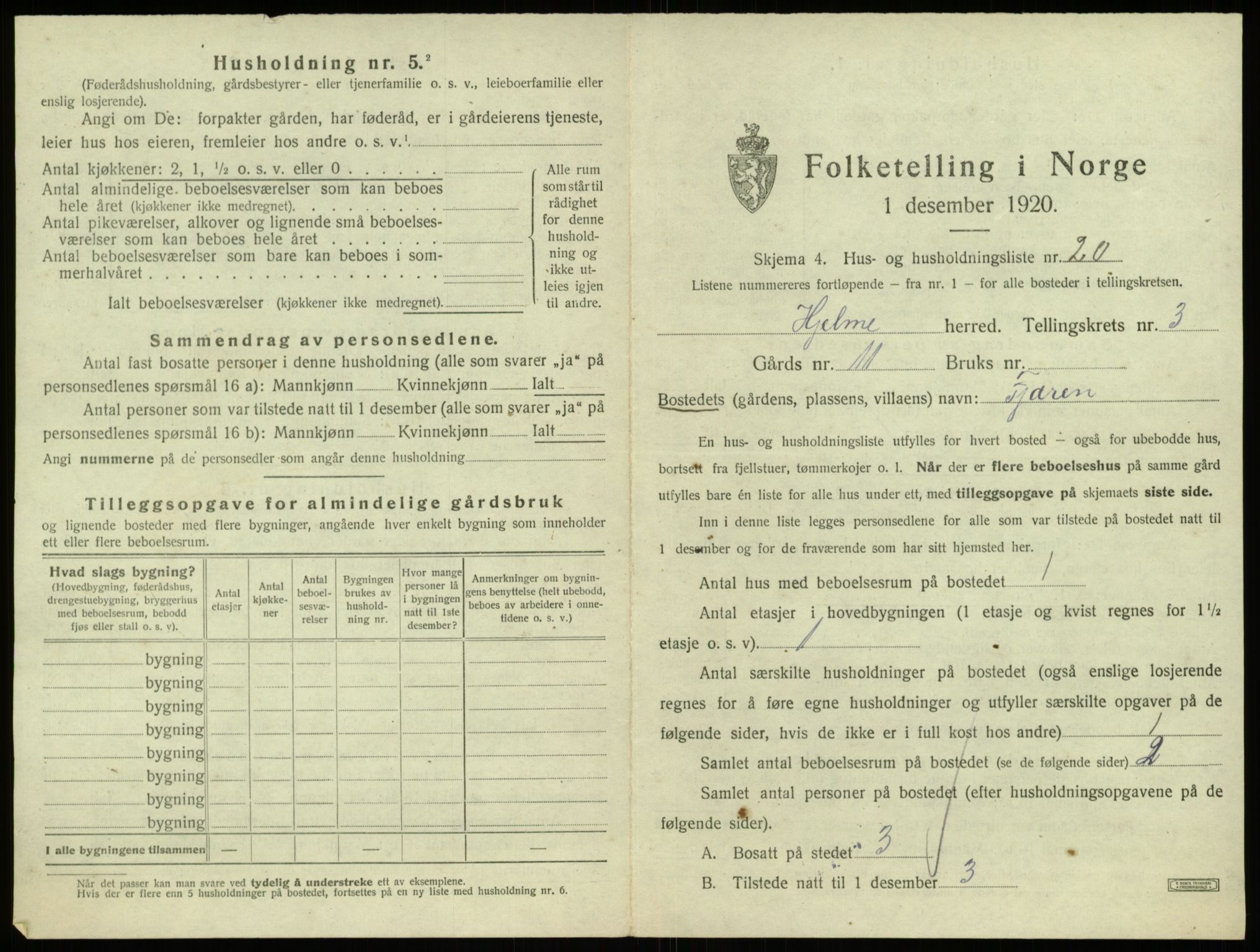 SAB, 1920 census for Hjelme, 1920, p. 303