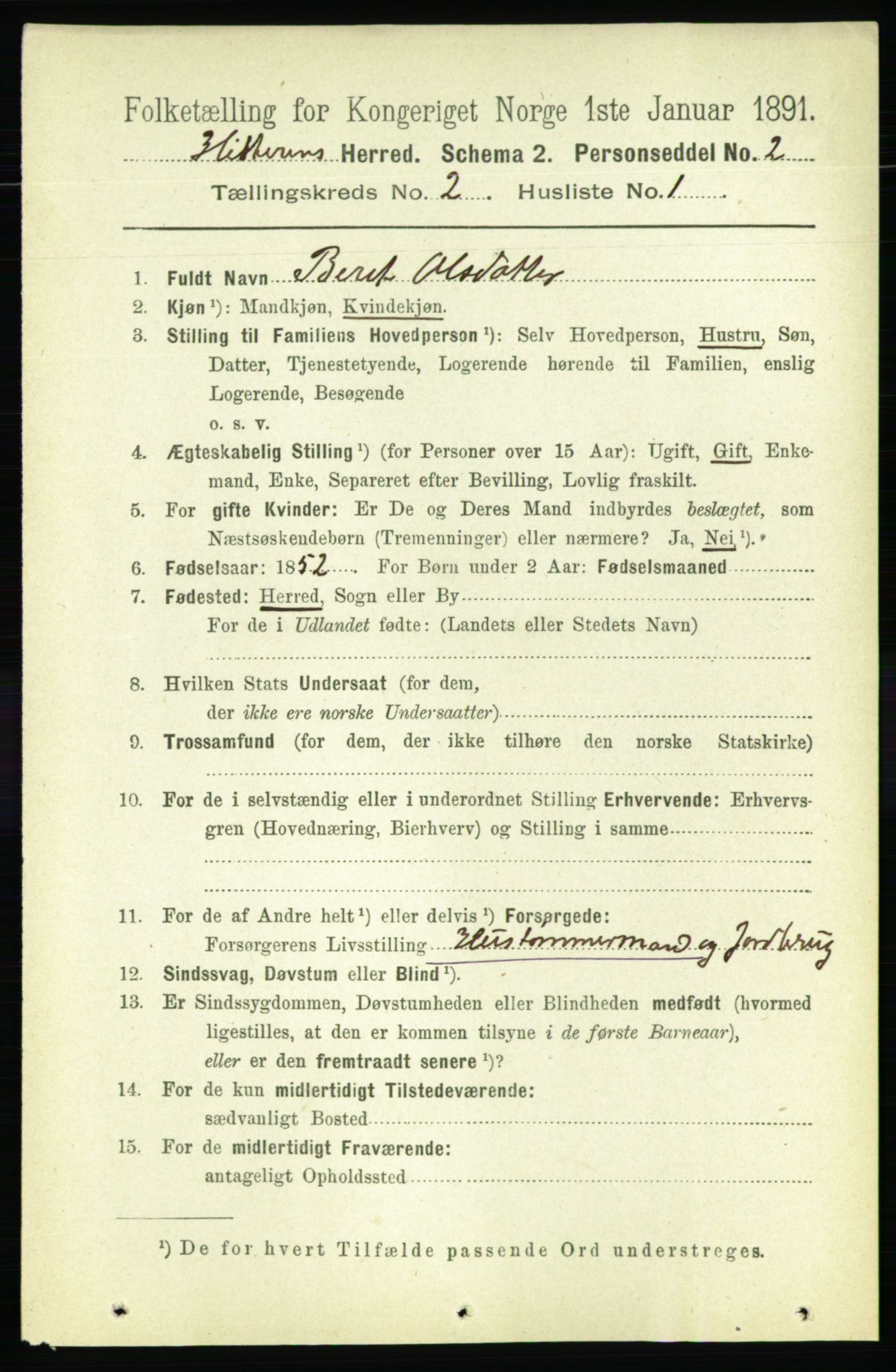 RA, 1891 census for 1617 Hitra, 1891, p. 224