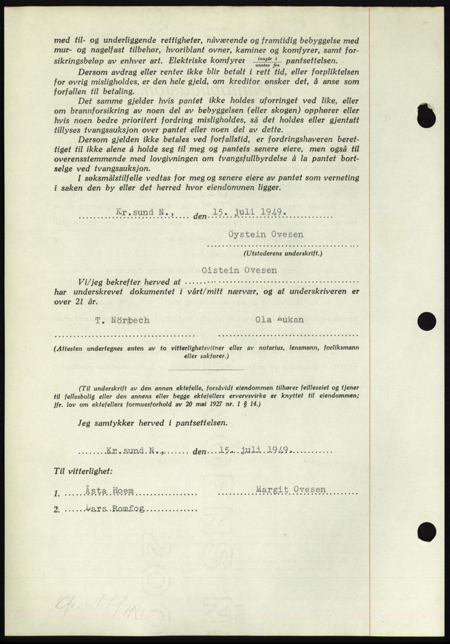 Nordmøre sorenskriveri, AV/SAT-A-4132/1/2/2Ca: Mortgage book no. B102, 1949-1949, Diary no: : 2070/1949