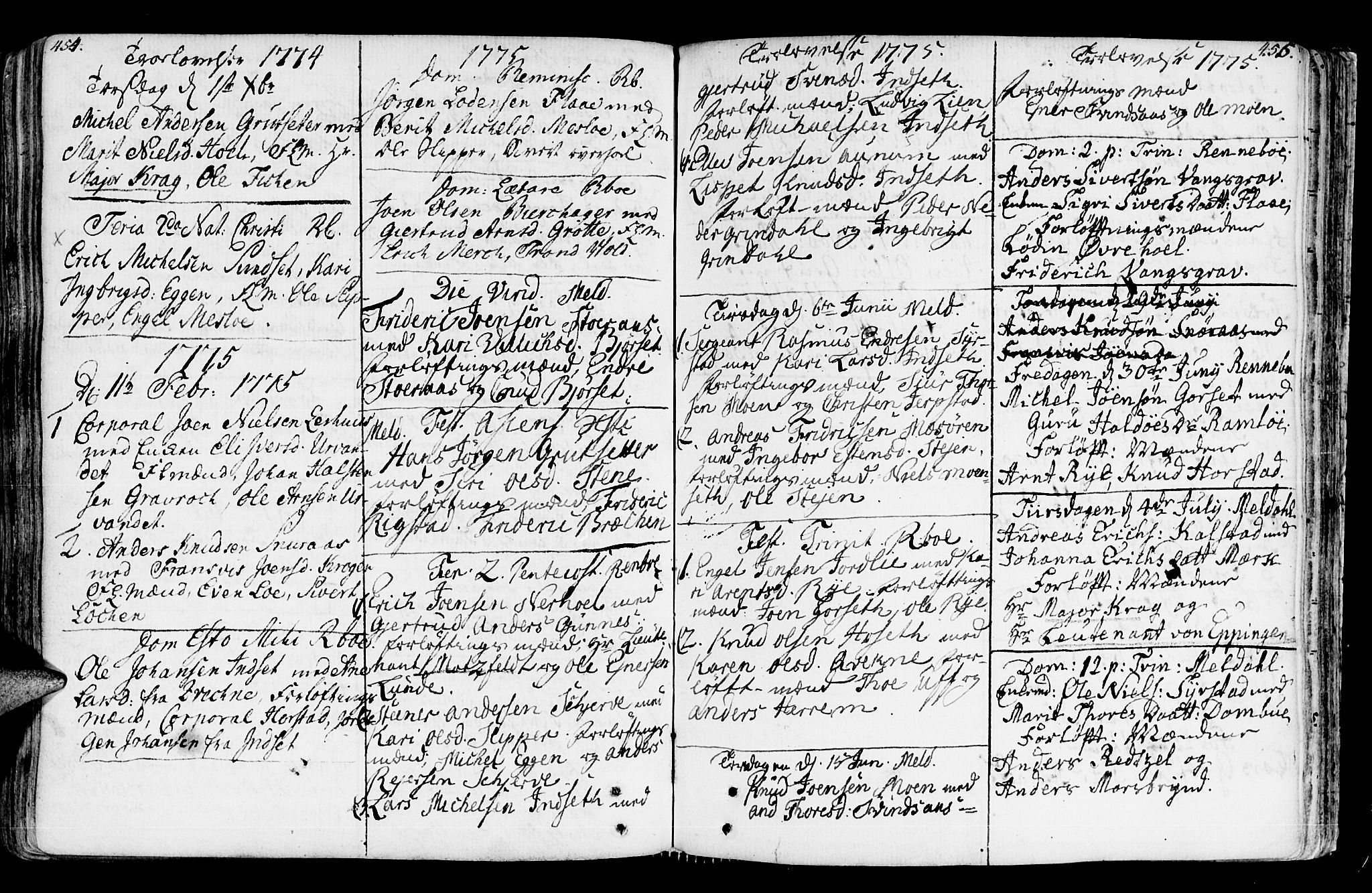 Ministerialprotokoller, klokkerbøker og fødselsregistre - Sør-Trøndelag, AV/SAT-A-1456/672/L0851: Parish register (official) no. 672A04, 1751-1775, p. 454-455