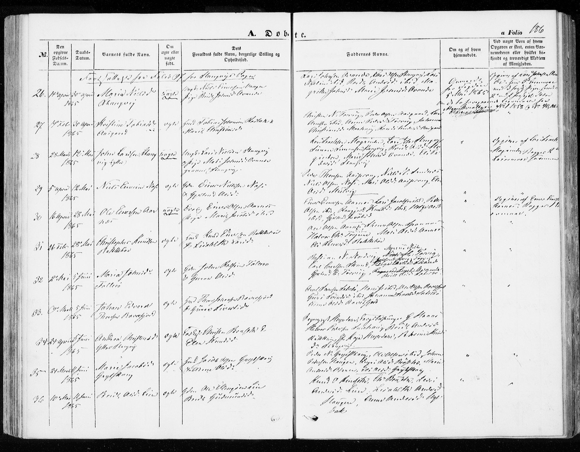 Ministerialprotokoller, klokkerbøker og fødselsregistre - Møre og Romsdal, AV/SAT-A-1454/592/L1026: Parish register (official) no. 592A04, 1849-1867, p. 186