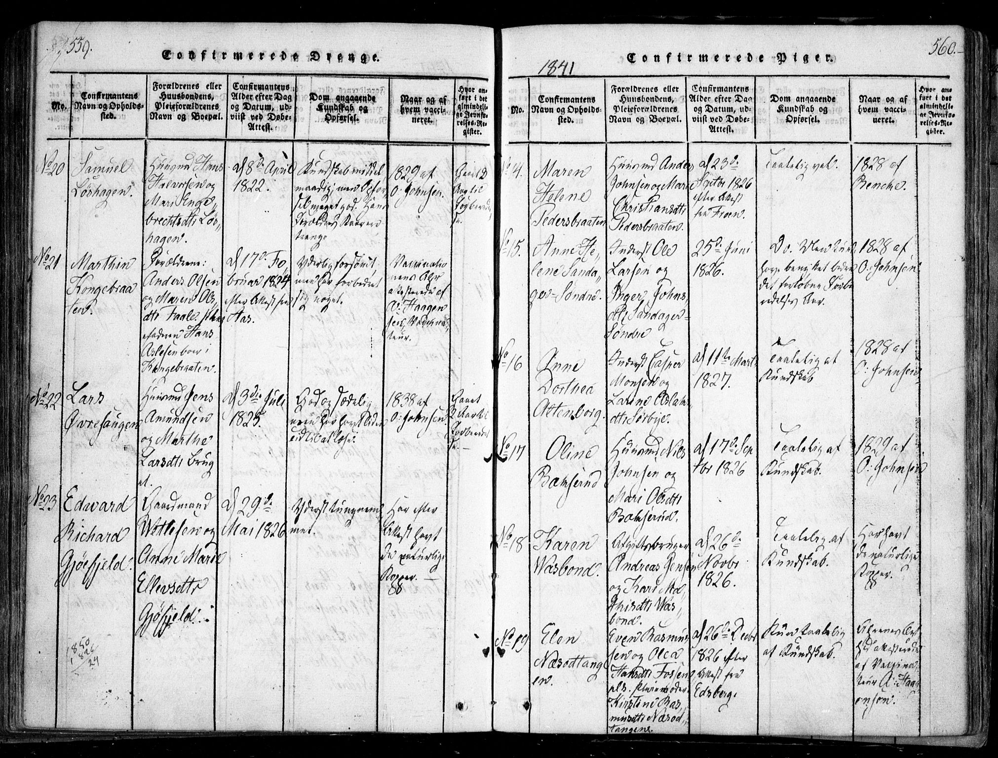 Nesodden prestekontor Kirkebøker, AV/SAO-A-10013/F/Fa/L0006: Parish register (official) no. I 6, 1814-1847, p. 559-560