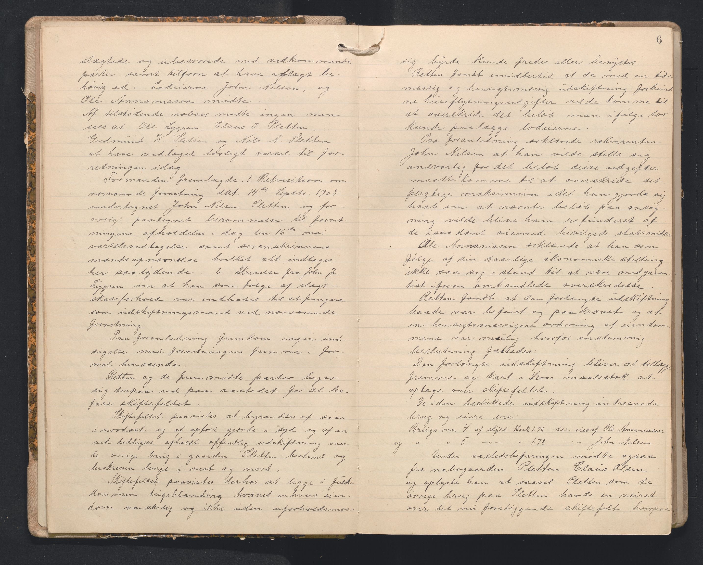 Hordaland jordskiftedøme - I Nordhordland jordskiftedistrikt, AV/SAB-A-6801/A/Aa/L0018: Forhandlingsprotokoll, 1908-1911, p. 5b-6a