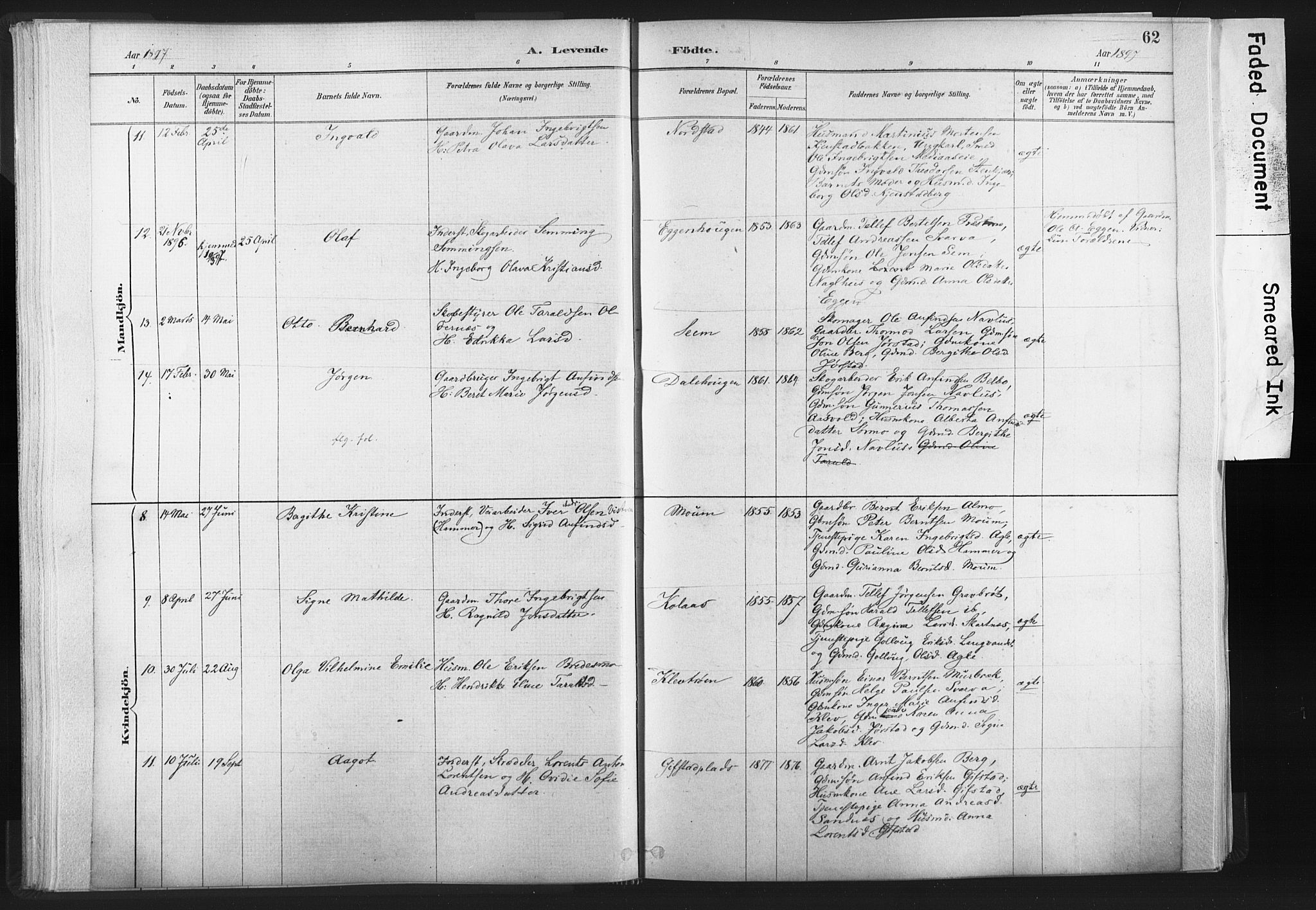 Ministerialprotokoller, klokkerbøker og fødselsregistre - Nord-Trøndelag, AV/SAT-A-1458/749/L0474: Parish register (official) no. 749A08, 1887-1903, p. 62