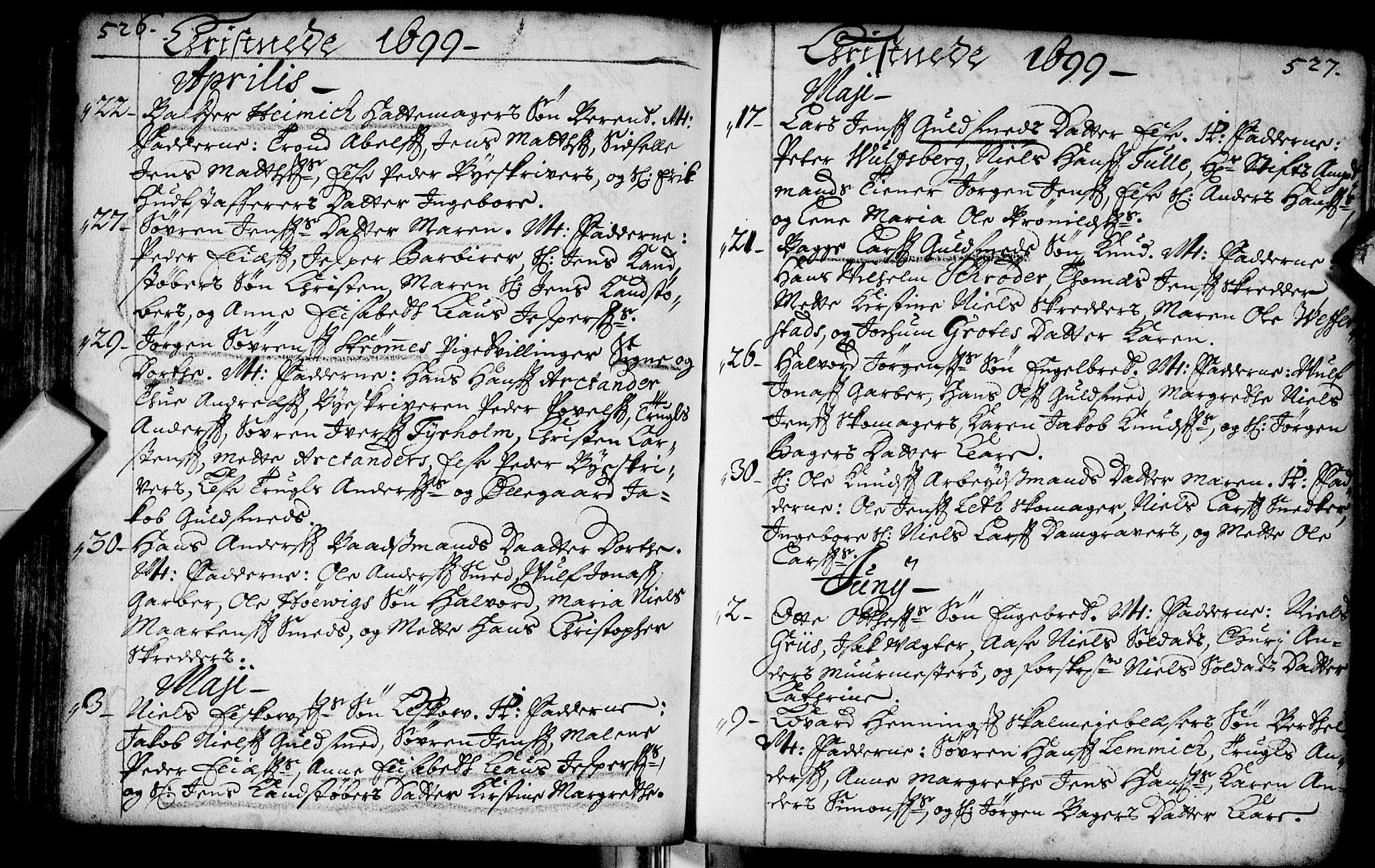 Bragernes kirkebøker, AV/SAKO-A-6/F/Fa/L0002: Parish register (official) no. I 2, 1680-1705, p. 526-527