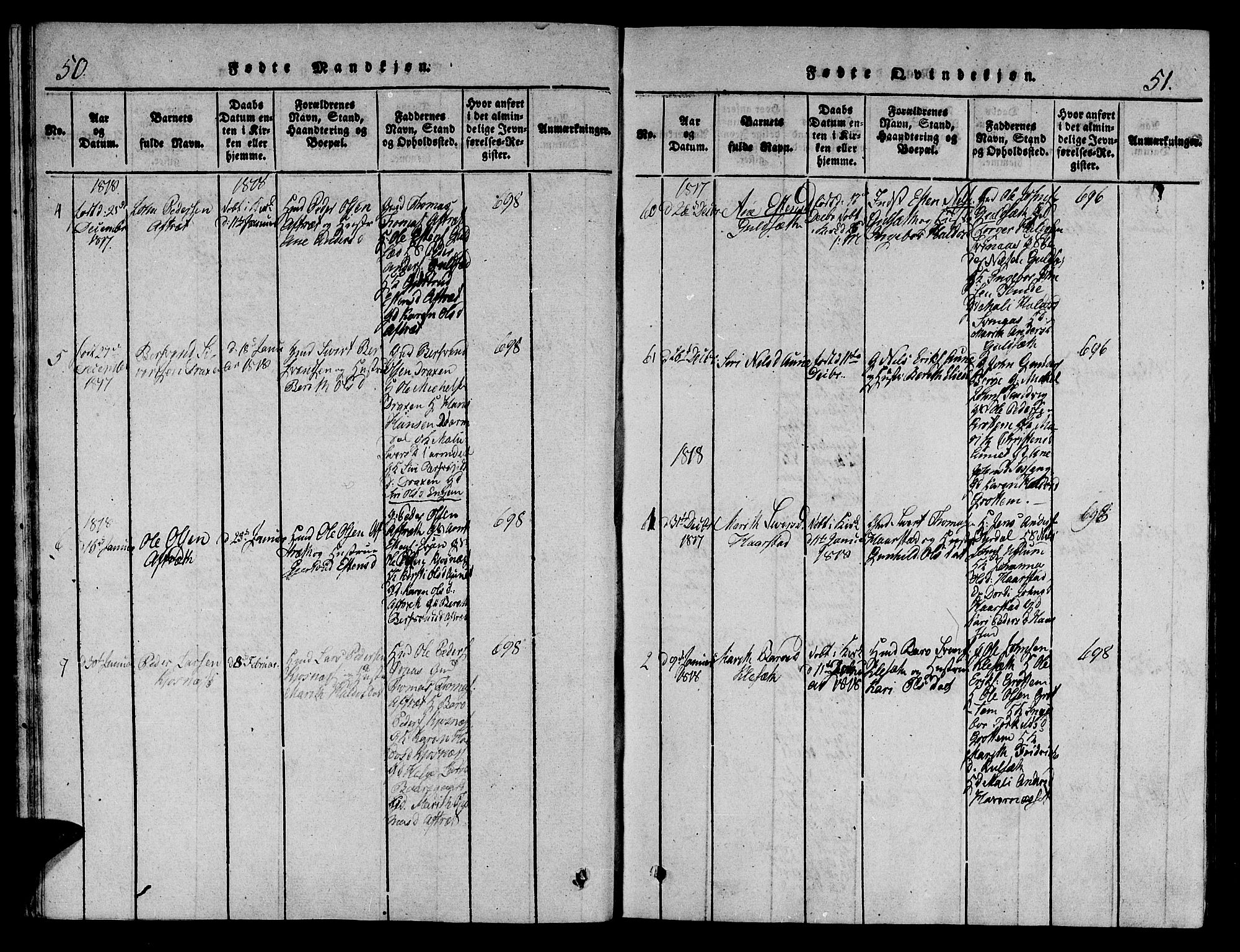 Ministerialprotokoller, klokkerbøker og fødselsregistre - Sør-Trøndelag, SAT/A-1456/695/L1141: Parish register (official) no. 695A04 /1, 1816-1824, p. 50-51