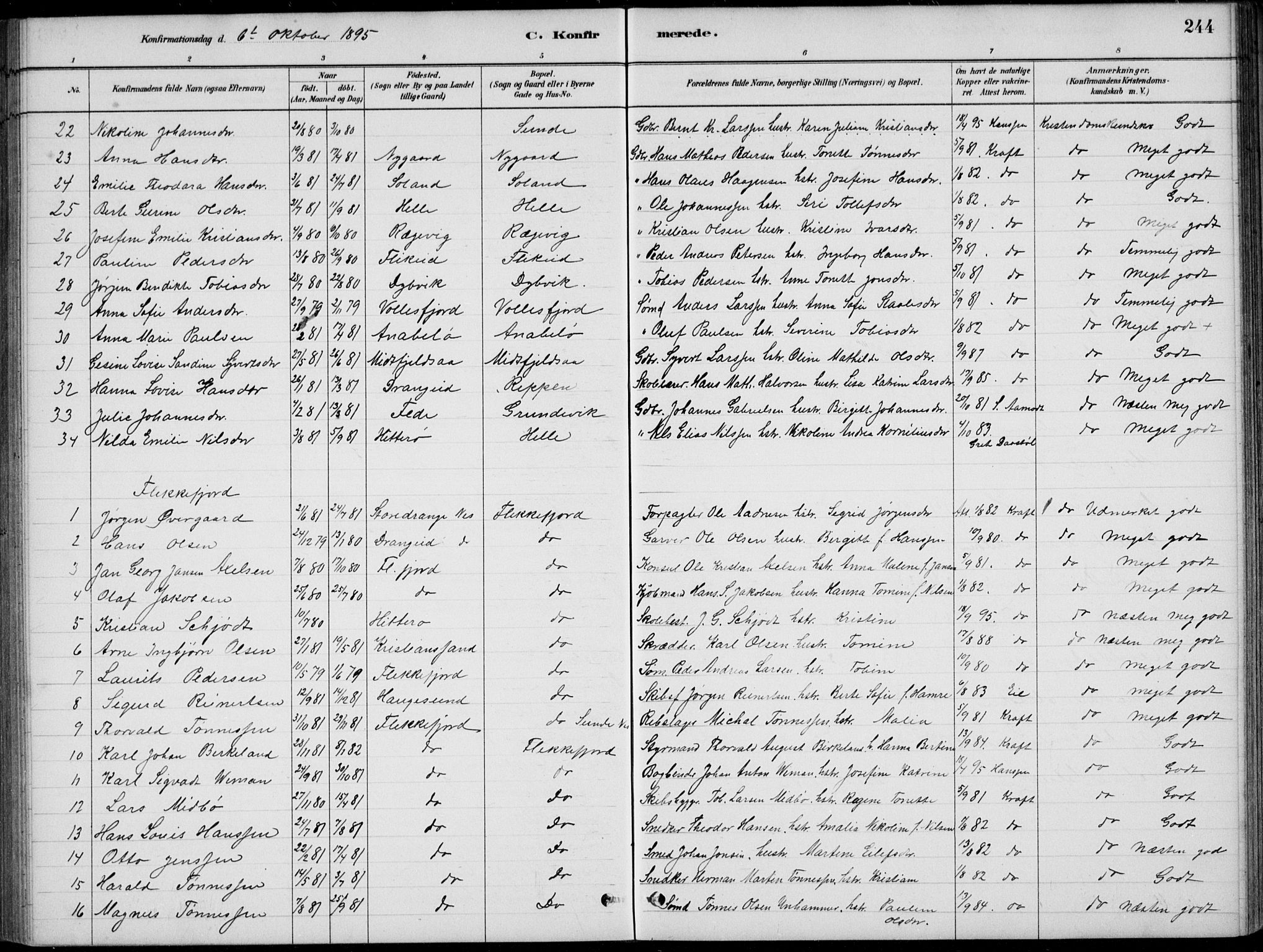 Flekkefjord sokneprestkontor, SAK/1111-0012/F/Fb/Fbc/L0007: Parish register (copy) no. B 7, 1880-1902, p. 244