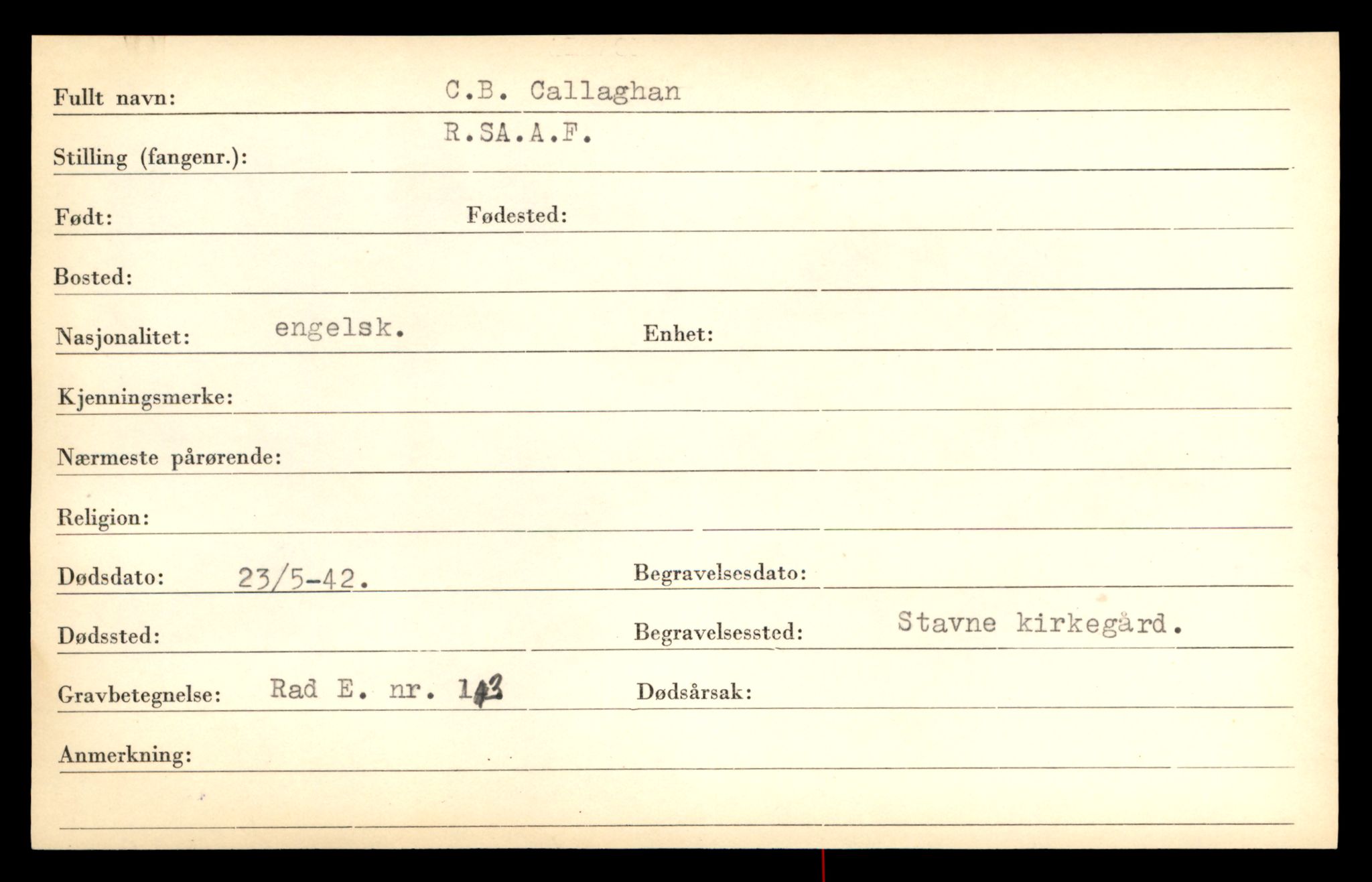 Distriktskontoret for krigsgraver, AV/SAT-A-5030/E/L0005: Kasett/kartotek over falne Britiske og tyske solater, samt andre nasjoners krigsgraver, 1945, p. 1953