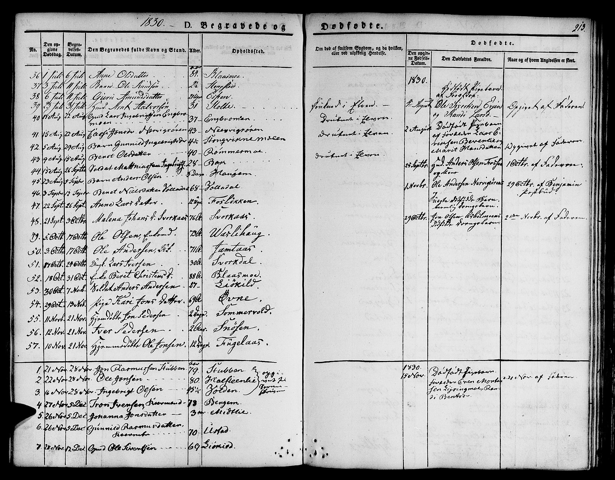 Ministerialprotokoller, klokkerbøker og fødselsregistre - Sør-Trøndelag, SAT/A-1456/668/L0804: Parish register (official) no. 668A04, 1826-1839, p. 213