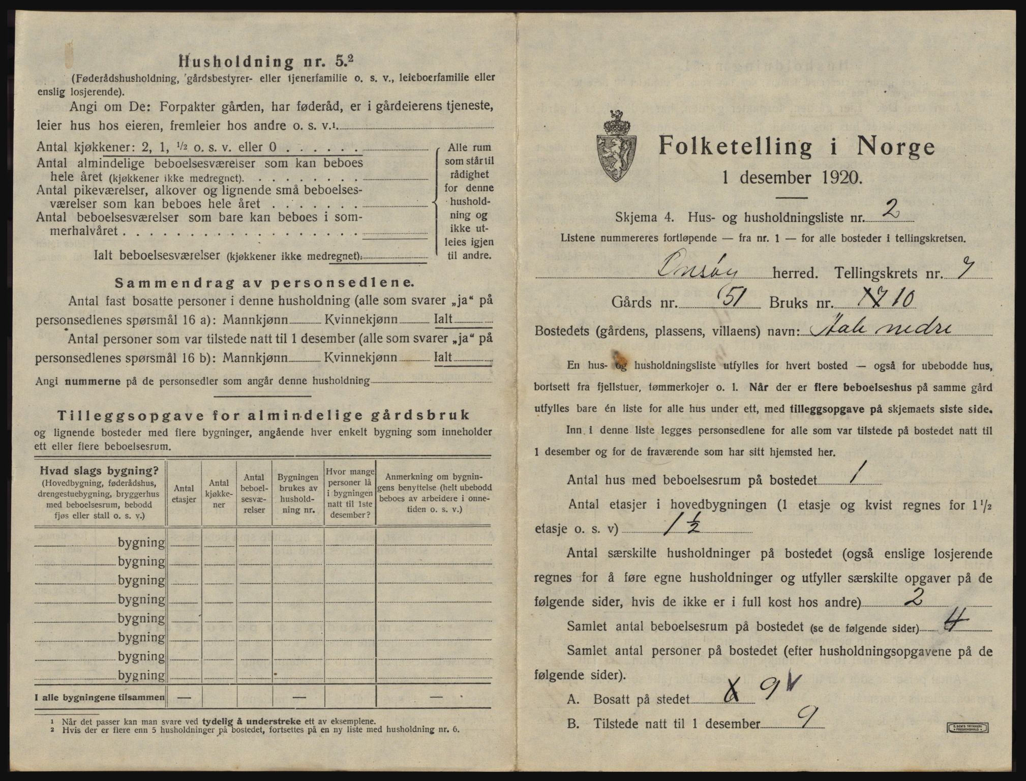 SAO, 1920 census for Onsøy, 1920, p. 1220