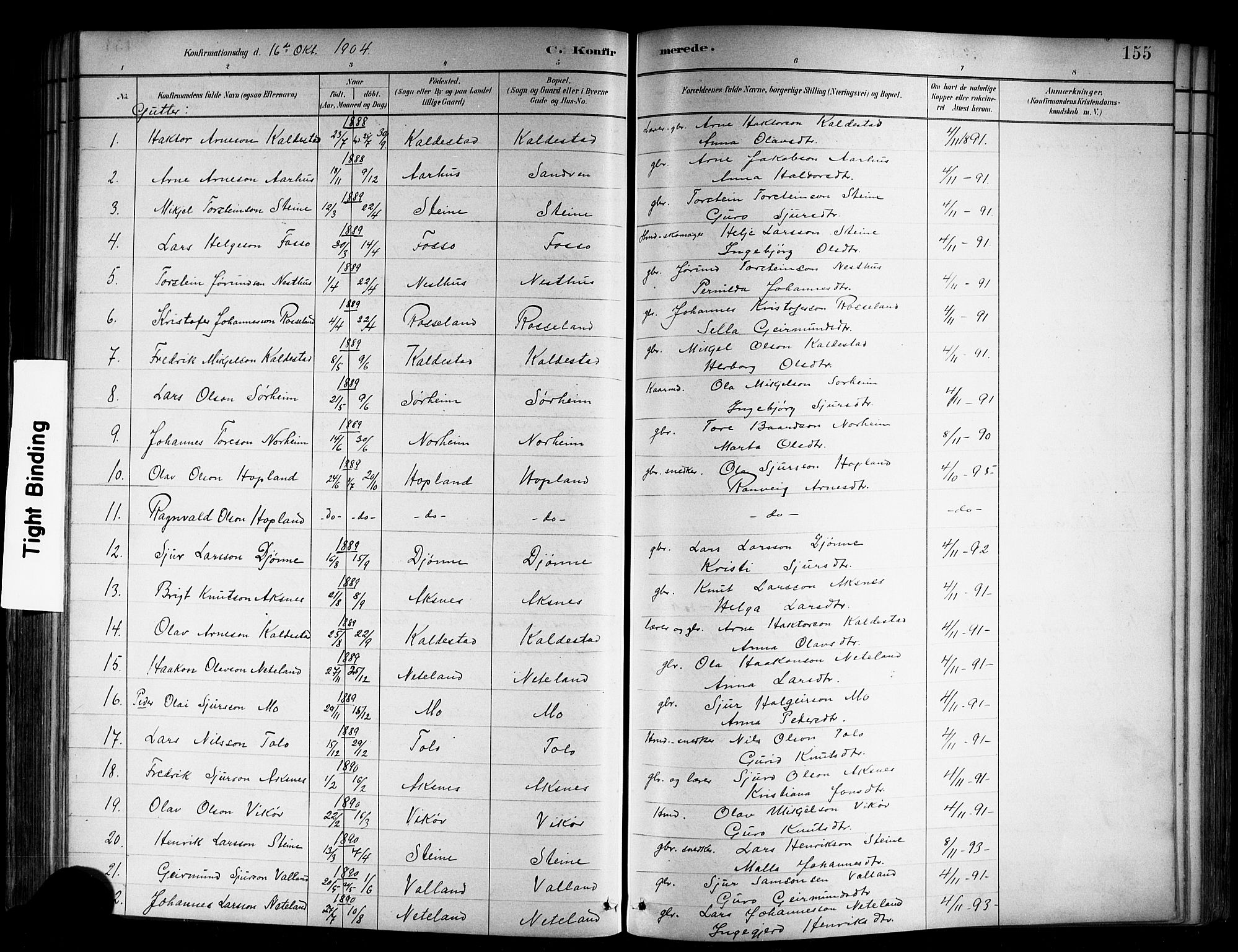 Kvam sokneprestembete, SAB/A-76201/H/Hab: Parish register (copy) no. B 3, 1884-1916, p. 155