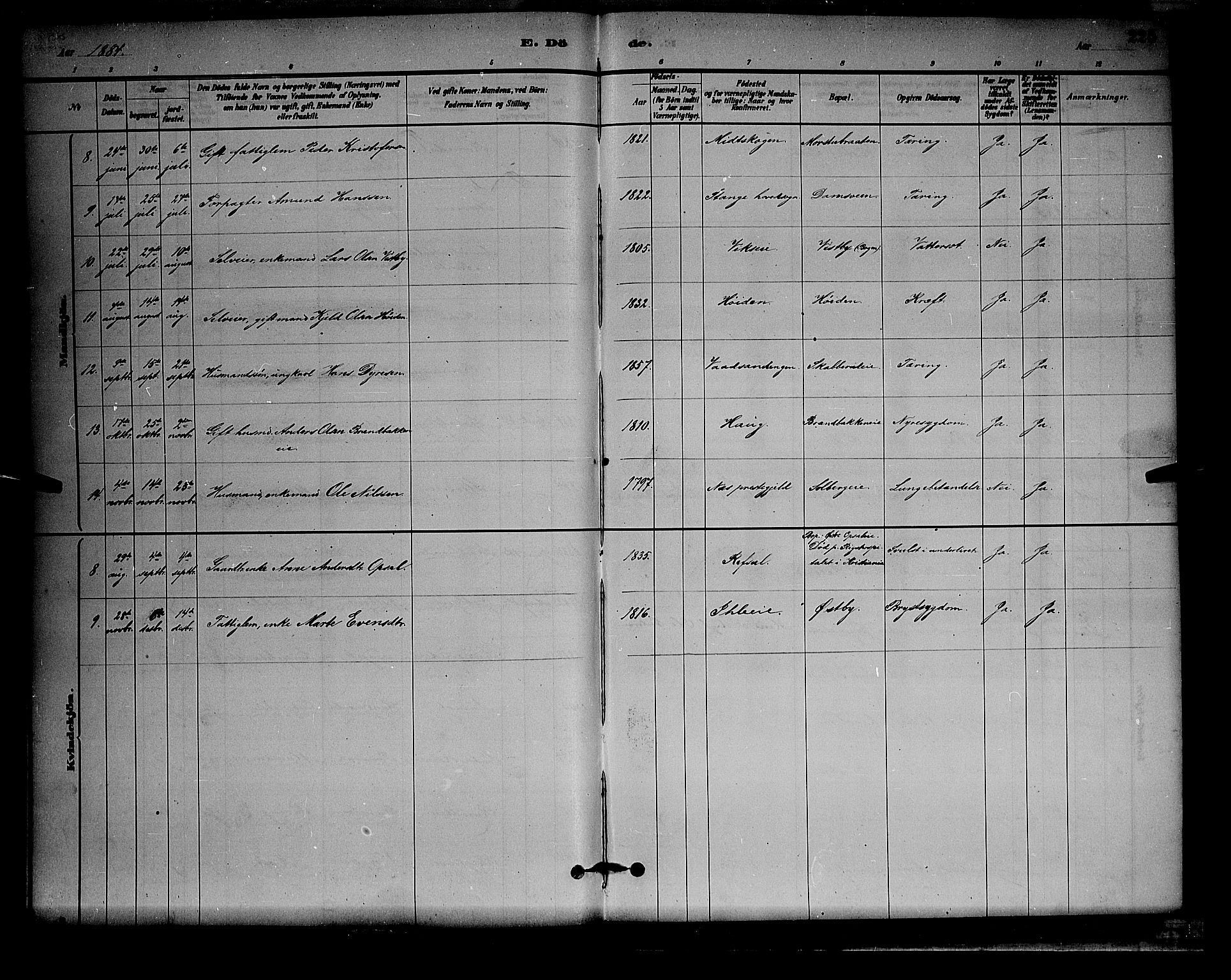 Stange prestekontor, AV/SAH-PREST-002/L/L0008: Parish register (copy) no. 8, 1882-1895, p. 225