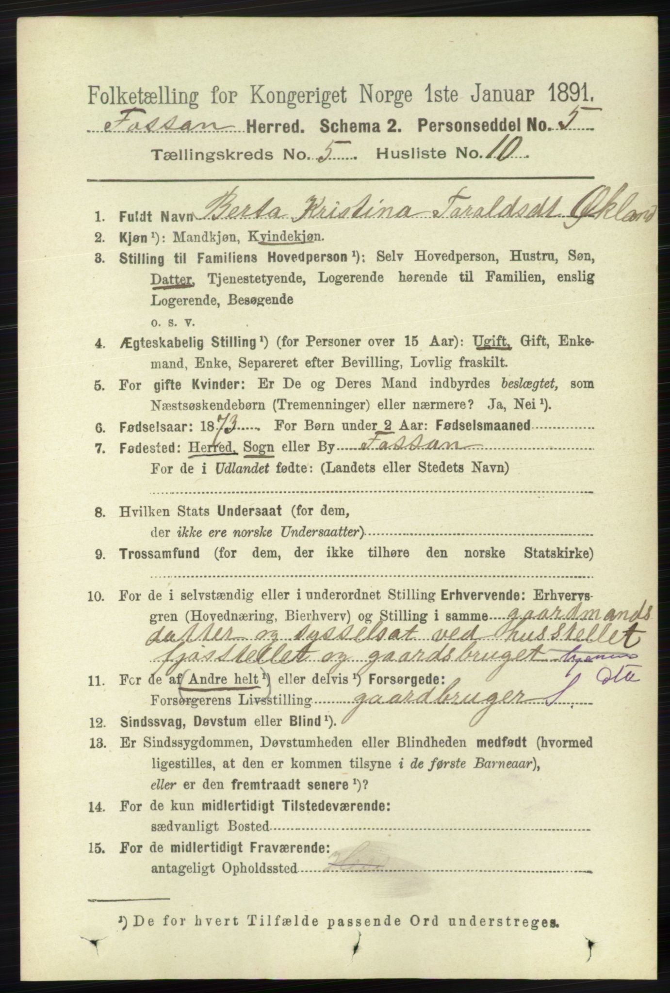 RA, 1891 census for 1129 Forsand, 1891, p. 831