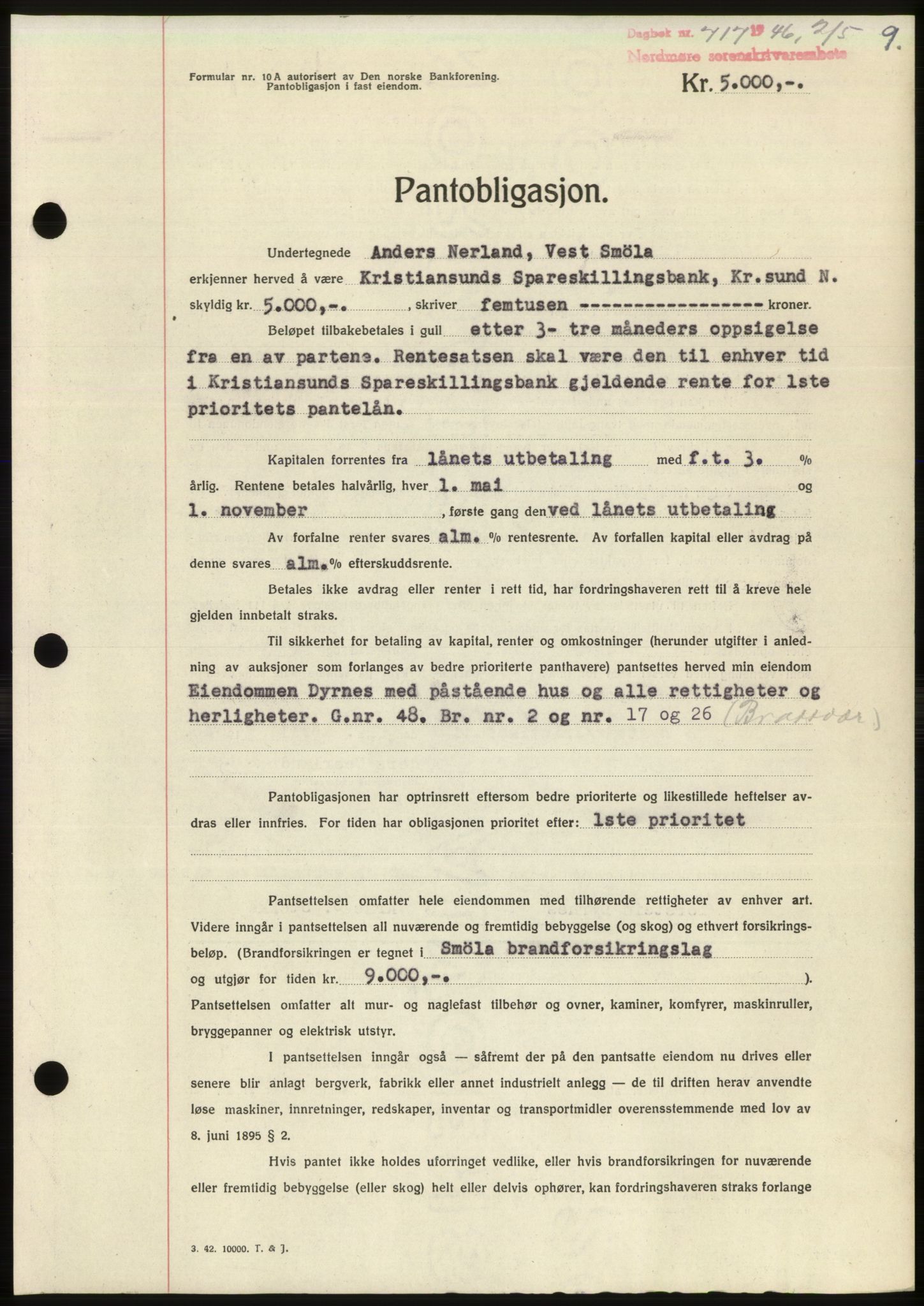 Nordmøre sorenskriveri, AV/SAT-A-4132/1/2/2Ca: Mortgage book no. B94, 1946-1946, Diary no: : 717/1946