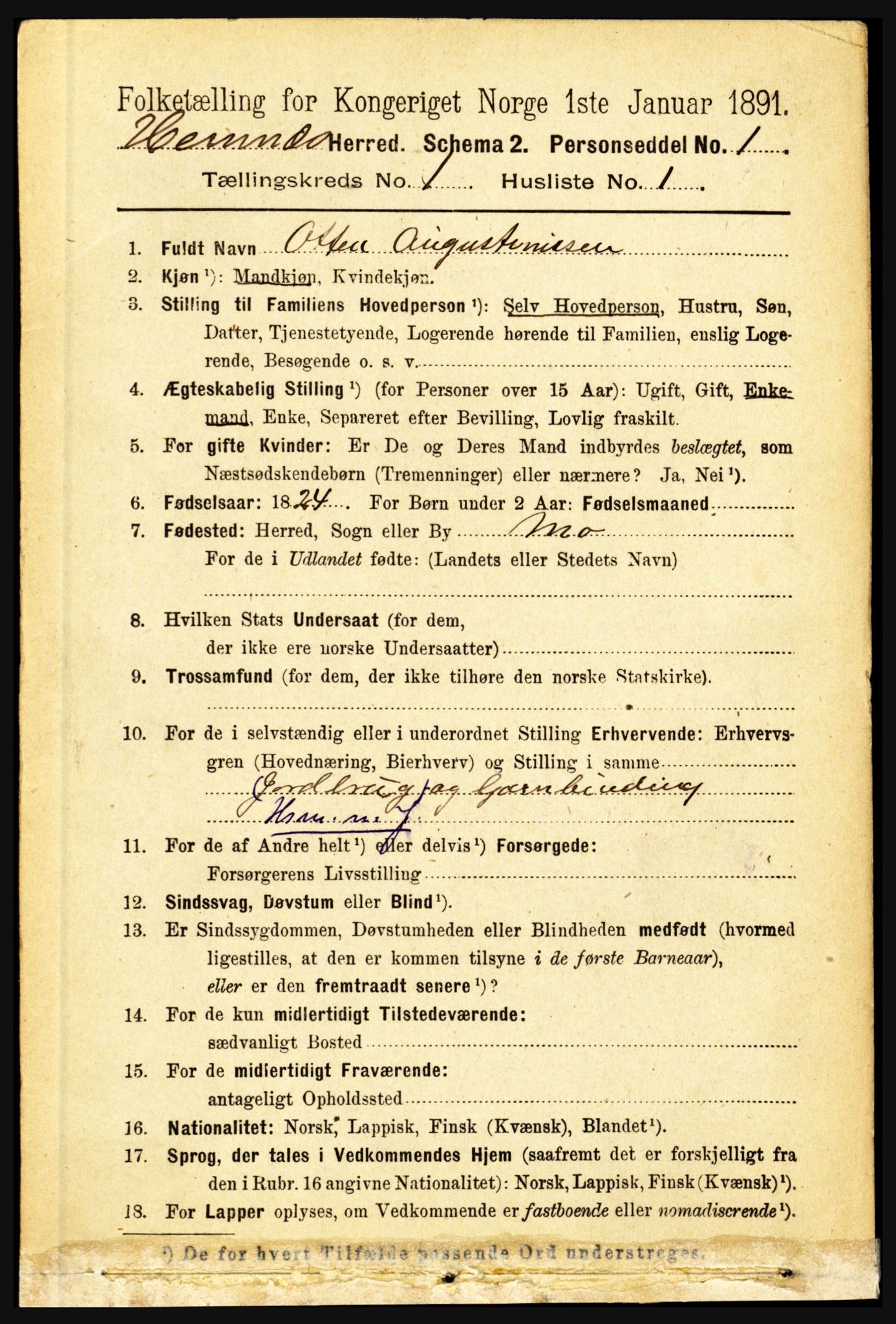 RA, 1891 census for 1832 Hemnes, 1891, p. 214