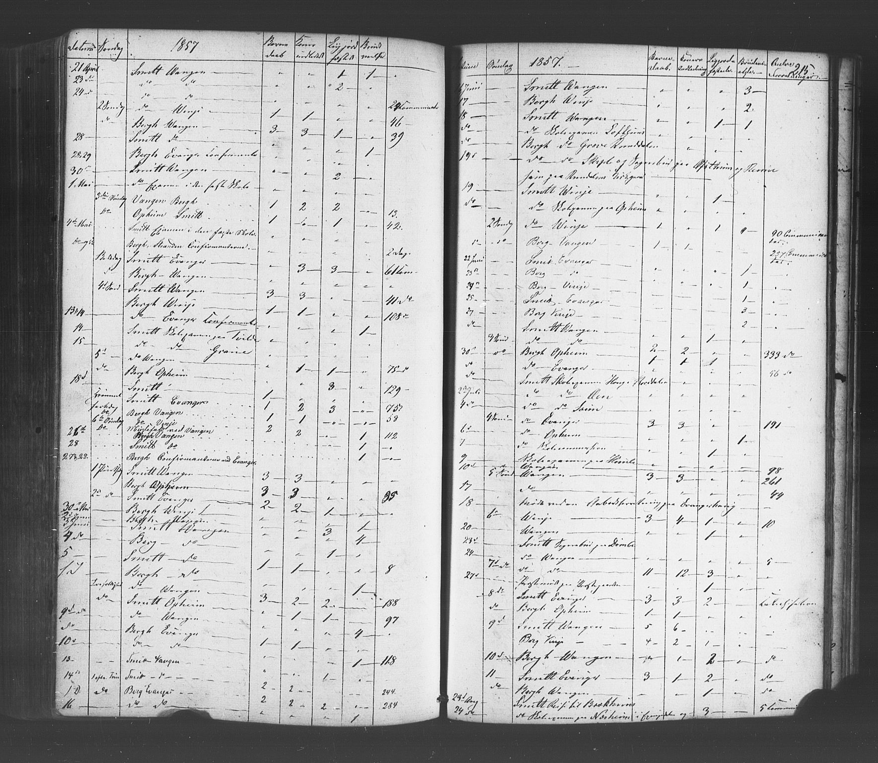 Voss sokneprestembete, AV/SAB-A-79001/H/Haa: Parish register (official) no. A 19, 1851-1886, p. 215