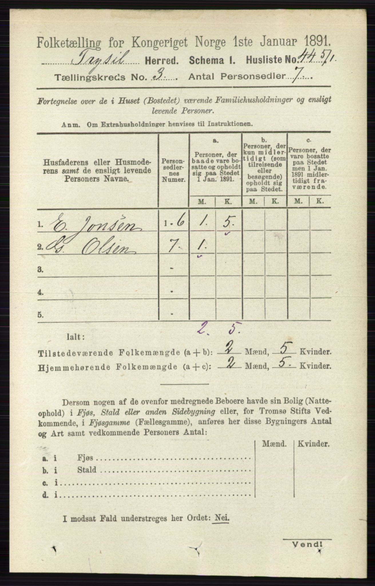 RA, 1891 census for 0428 Trysil, 1891, p. 1314