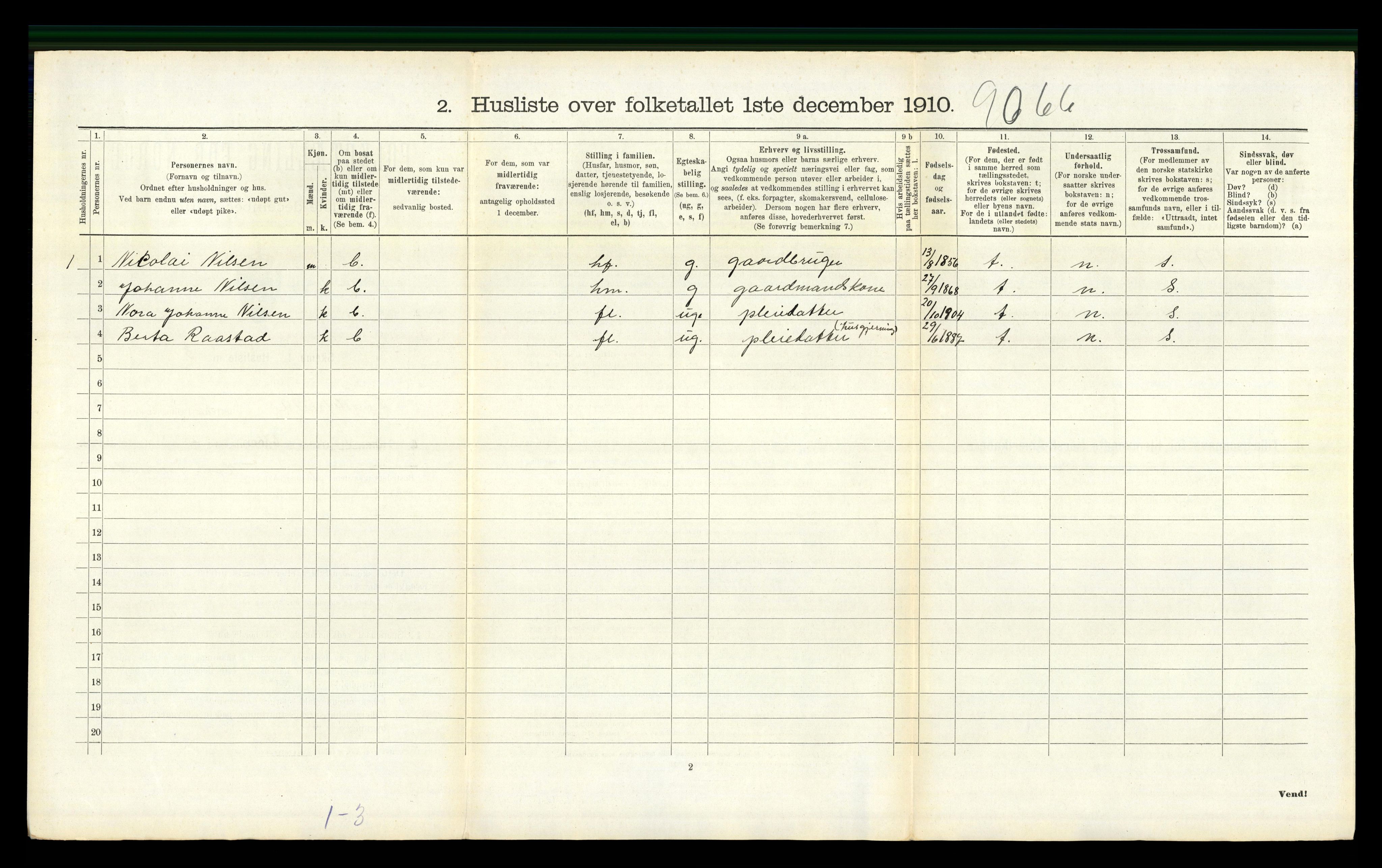 RA, 1910 census for Sandeherred, 1910, p. 2566