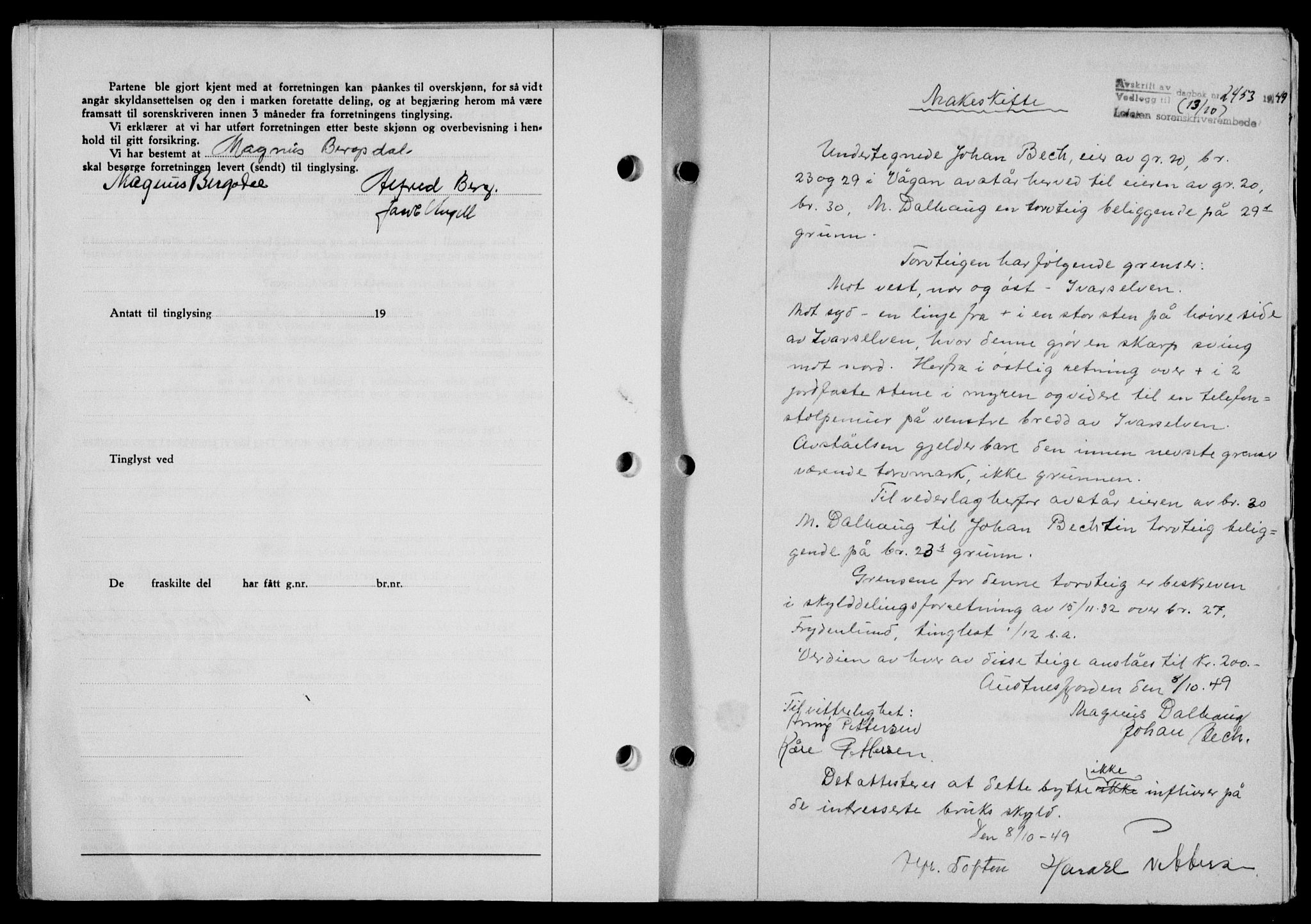 Lofoten sorenskriveri, SAT/A-0017/1/2/2C/L0022a: Mortgage book no. 22a, 1949-1950, Diary no: : 2453/1949