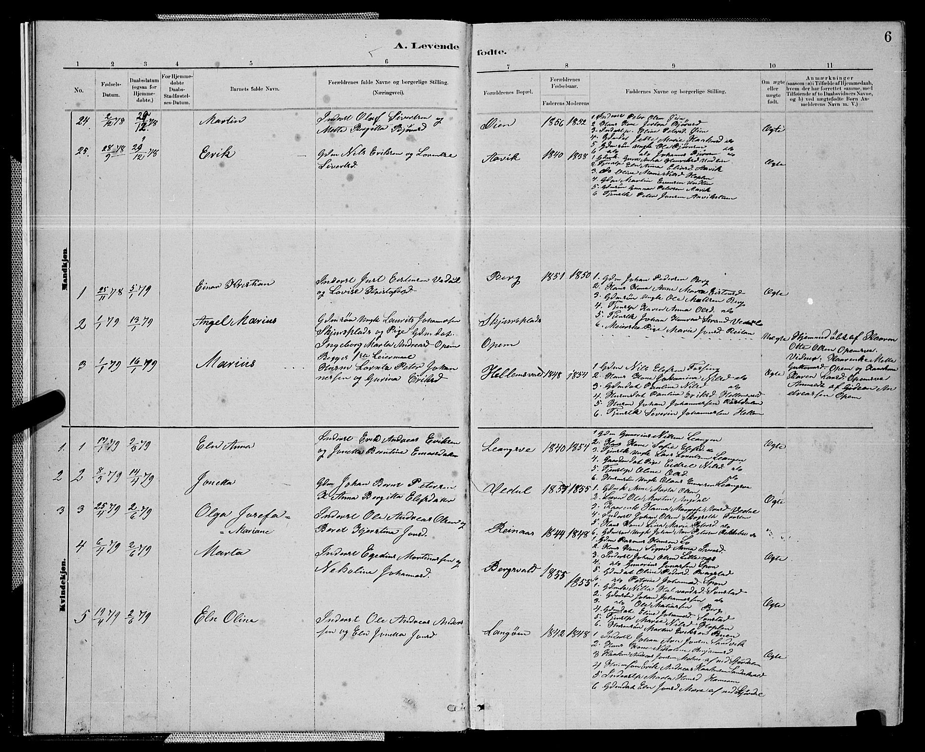 Ministerialprotokoller, klokkerbøker og fødselsregistre - Nord-Trøndelag, SAT/A-1458/714/L0134: Parish register (copy) no. 714C03, 1878-1898, p. 6